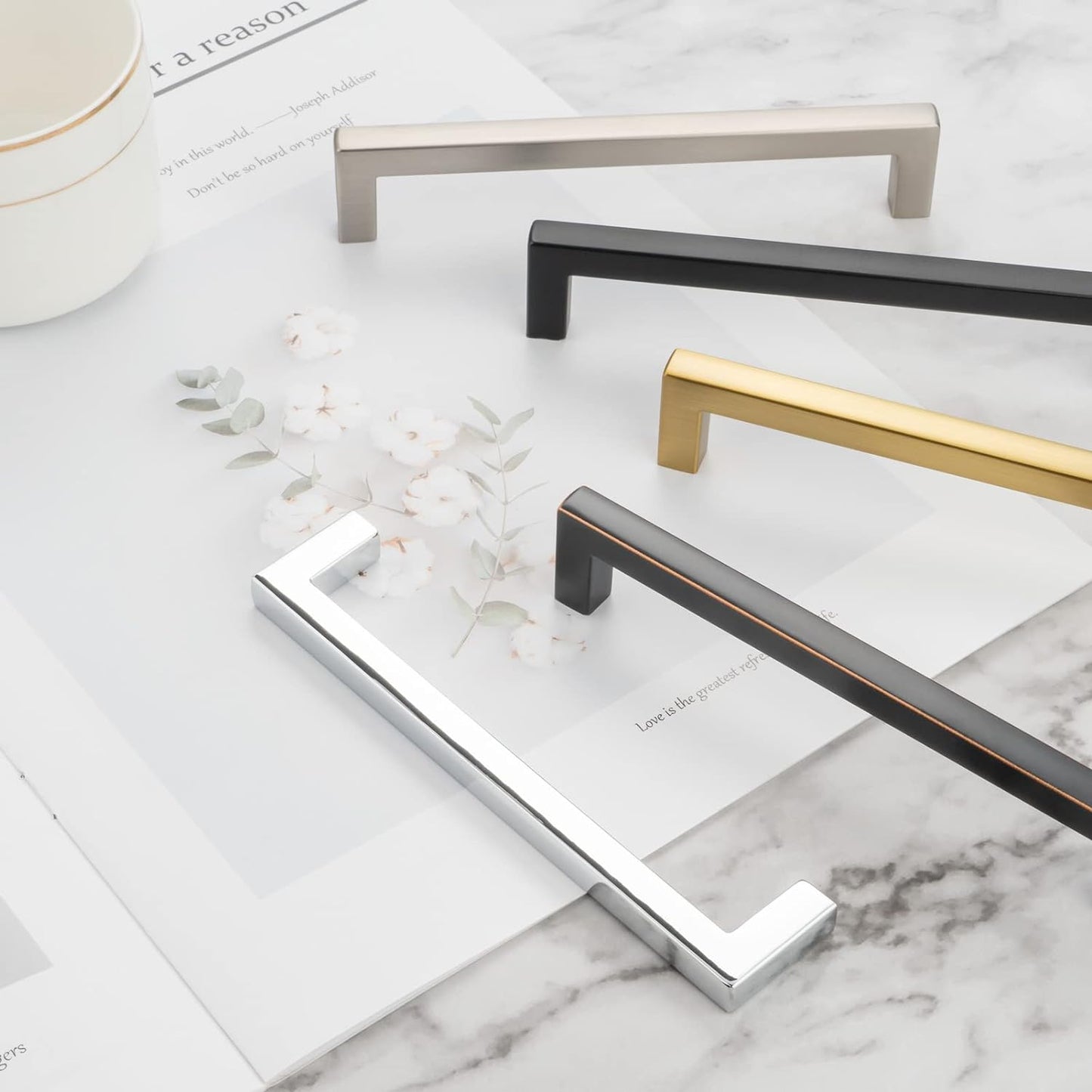 KOOFIZO Solid Square Bar Cabinet Handle - Brushed Gold Furniture Pull, 3.8 Inch/96mm Screwhole Distance, 10-Pack for Kitchen Cupboard Door, Bedroom Dresser Drawer, Bathroom Wardrobe Hardware