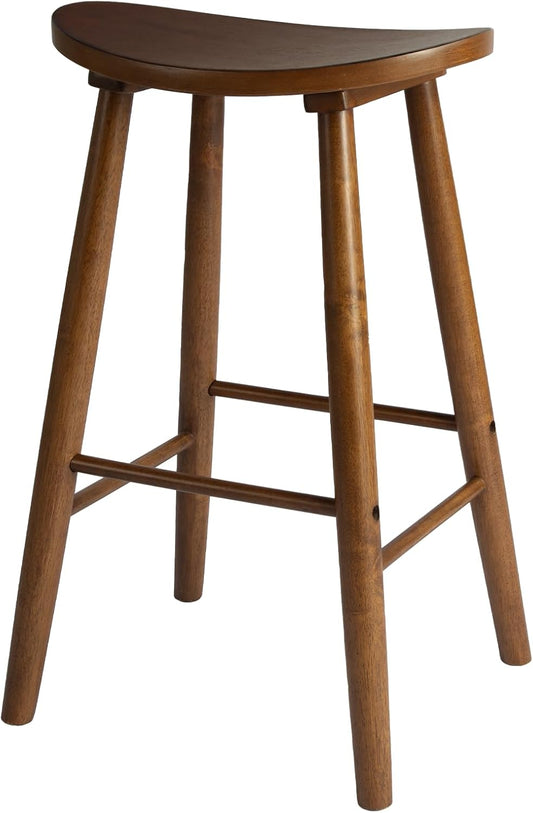 Nora 30" Backless Bar Stool, Saddle Seat Design, Solid Rubber Wood Frame with Rich Brown Finish, Perfect for Kitchen Counter, Bar Area, or High Dining Spaces