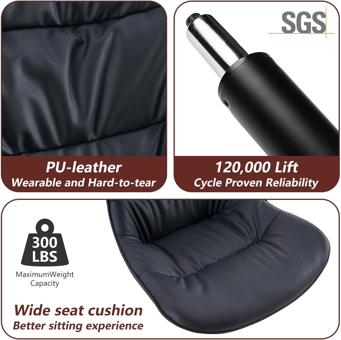 Kidol & Shellder Bar Stools Set of 2 Adjustable Swivel Black, PU Leather Upholstered with Back, Modern Counter Height Stools for Kitchen Island, Home Bar