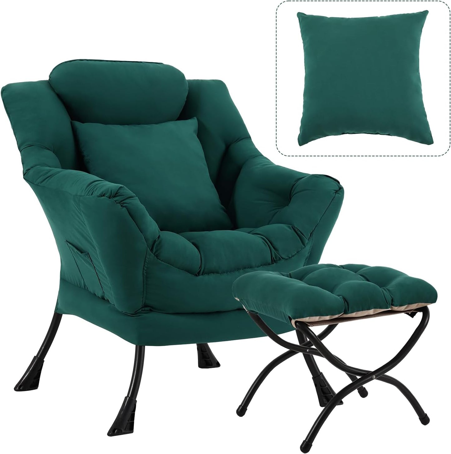 Lazy Chair with Ottoman, Modern Lounge Armchair with a Pillow, Leisure Sofa Armchair Set, Reading Chair with Footrest for Living Room, Bedroom, Office, Dorm Room, Peach Green
