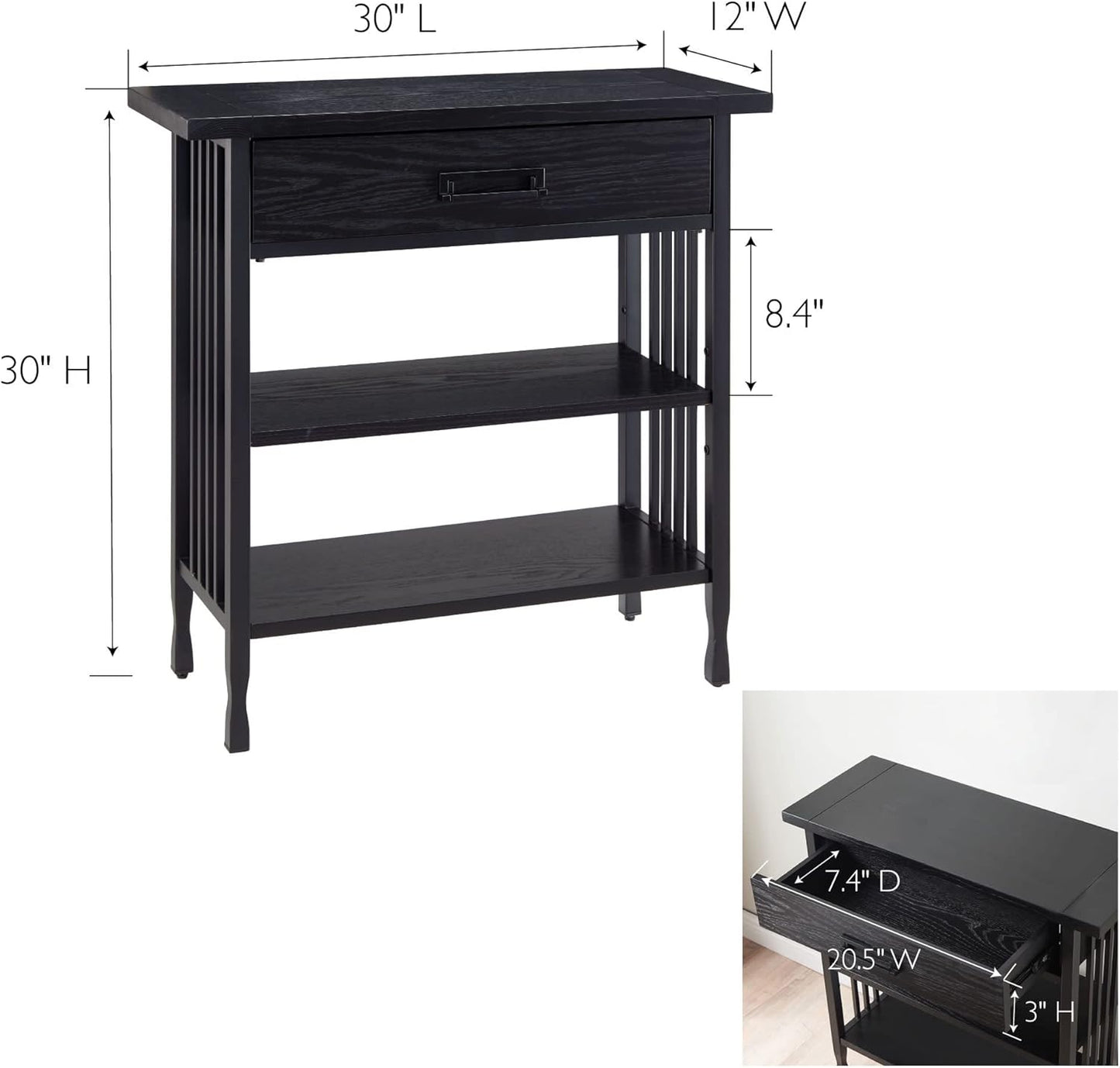 Leick Home 11261-BK Ironcraft Rustic Foyer Bookcase with Drawer Storage, Black Wash