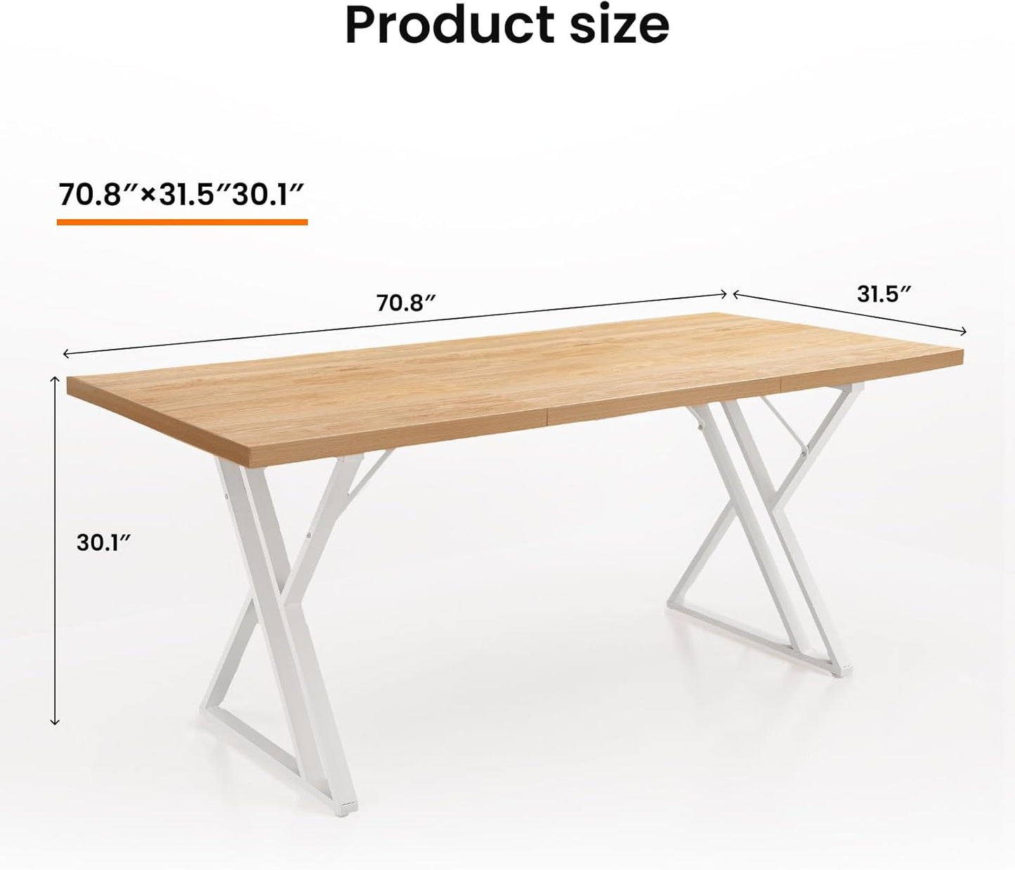 70.9Inch Office Desk, Executive Office Desk，Modern Industrial Style, Z-Shaped Table Legs, Country Black Wood Grain Top, for Home Office, Study, Conference (Natural)