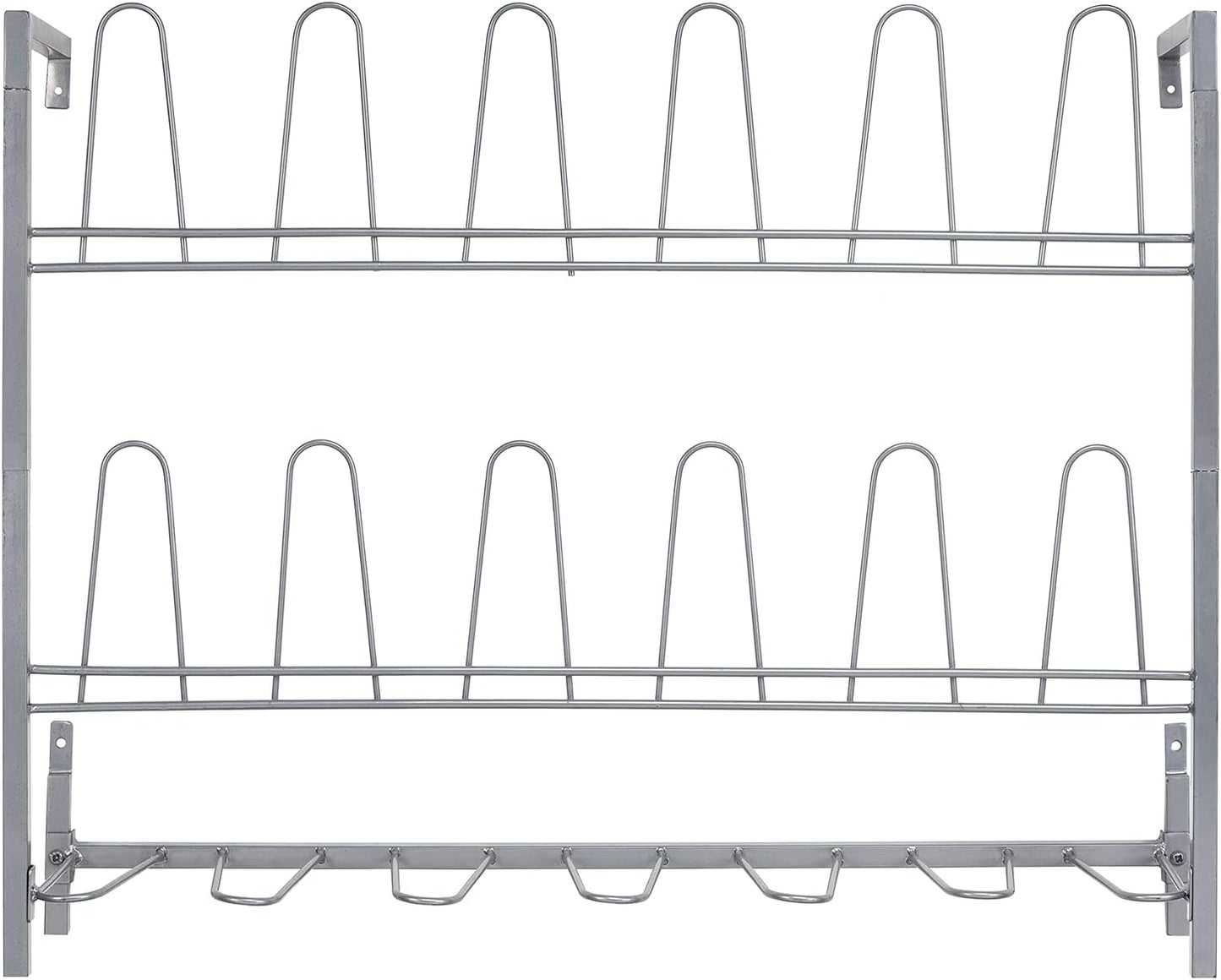 MyGift Premium Silver Metal Hanging Wall Shoe Rack for Walk in Closet, Mudroom and Entryway, Wall Mounted Space Saving Boot and Shoe Rack Organizer, Holds 9 Pairs