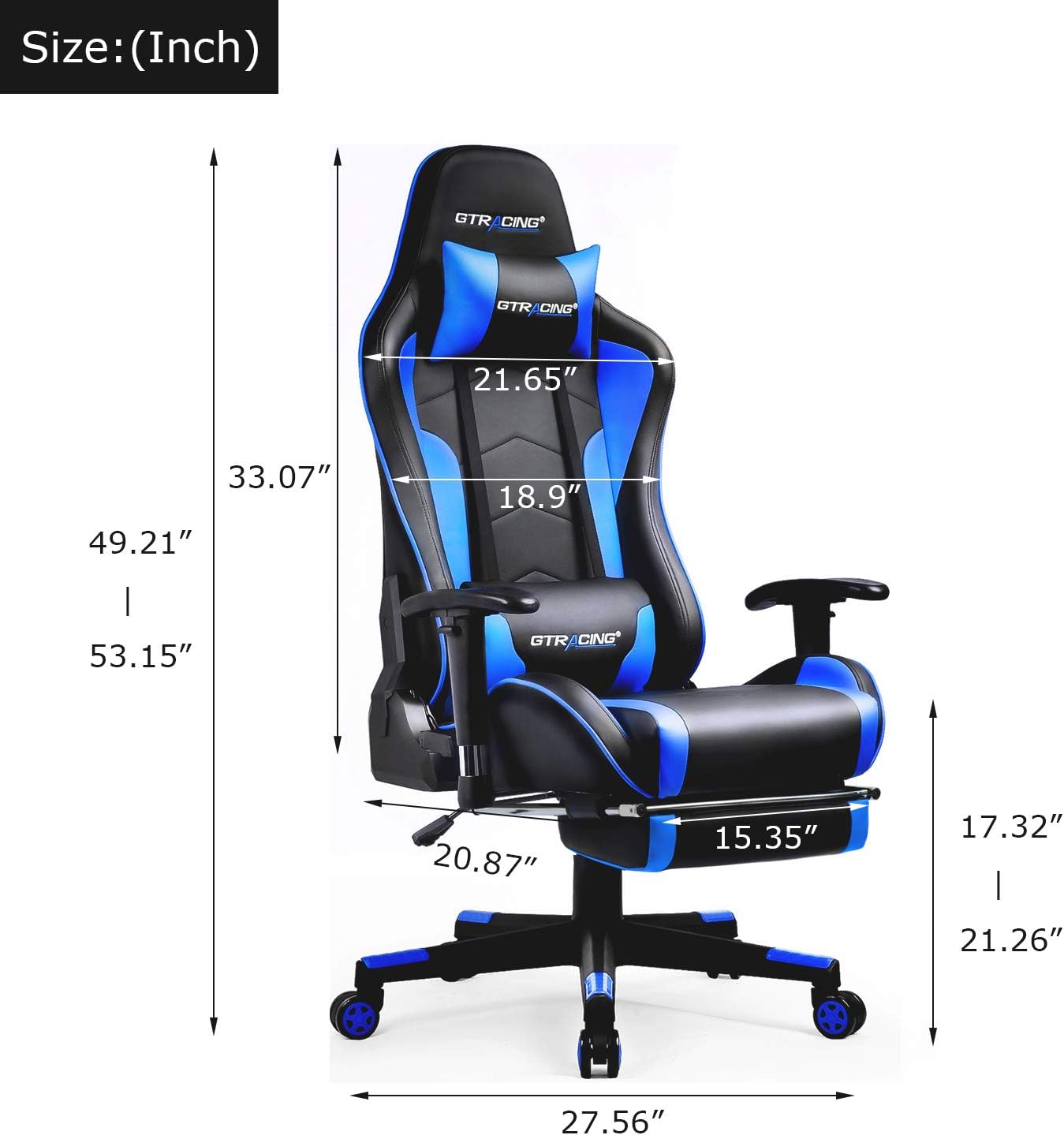 GTRACING Gaming Chair with Footrest and Bluetooth Speakers Music Video Game Chair Heavy Duty Ergonomic Computer Office Desk Chair (Blue)