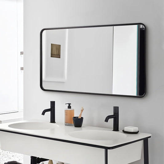 ANDY STAR Wall Mirror for Bathroom, 24x40 Inch Bathroom Vanity Mirror, Black Rounded Rectangle Mirror, Tube Iron Metal Wall-Mounted, Horizontal/Vertical