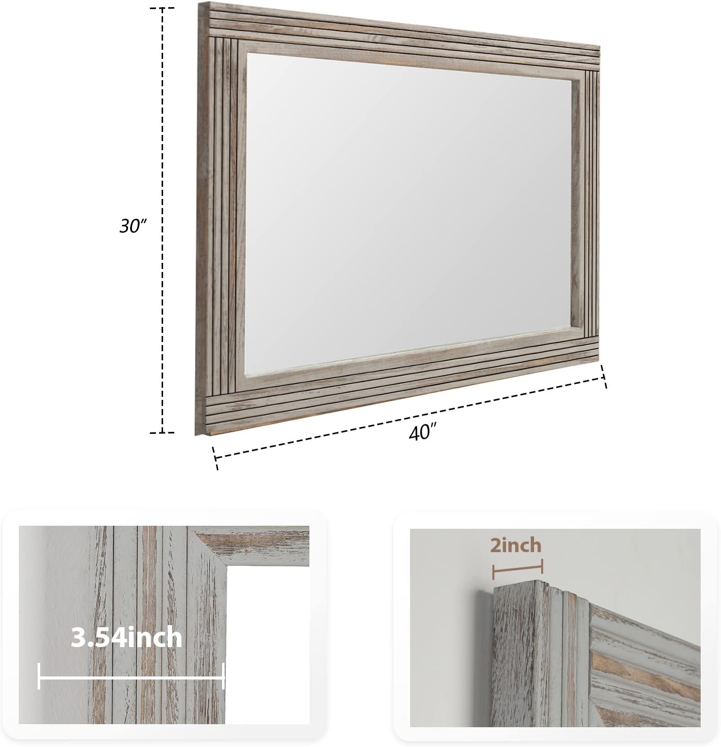 YOSHOOT Hand-Made Wooden Spliced Wall Mirror for Bathroom, Rustic Farmhouse Vanity Mirror, Décor Wall Art, Solid Wood Frame, Vertical or Horizontal Hanging