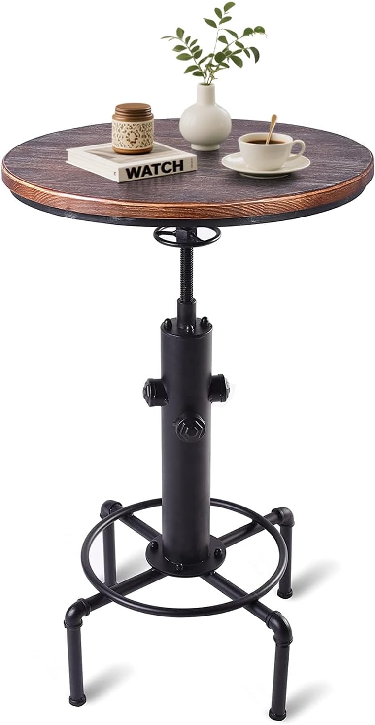 Industrial Tall Bistro Table 32.3-36.2",Adjustable Swivel Pub Table, Kitchen Dining Coffee Bistro Table Metal Hydrant Stylish Design Table