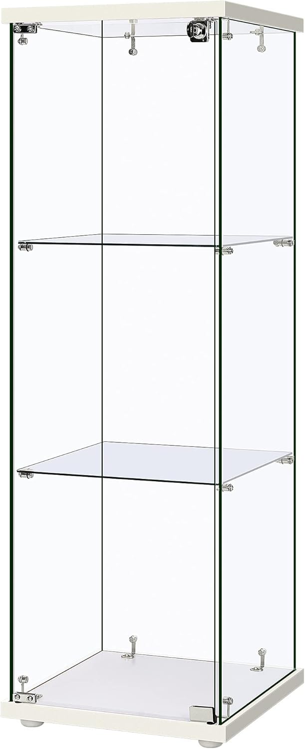 VIVOHOME 3 Layers 15.7''W x 15.7''D x 47.2''H Glass Display Cabinet Countertop Showcase with Lock, 5mm Tempered Glass 25mm MDF Base
