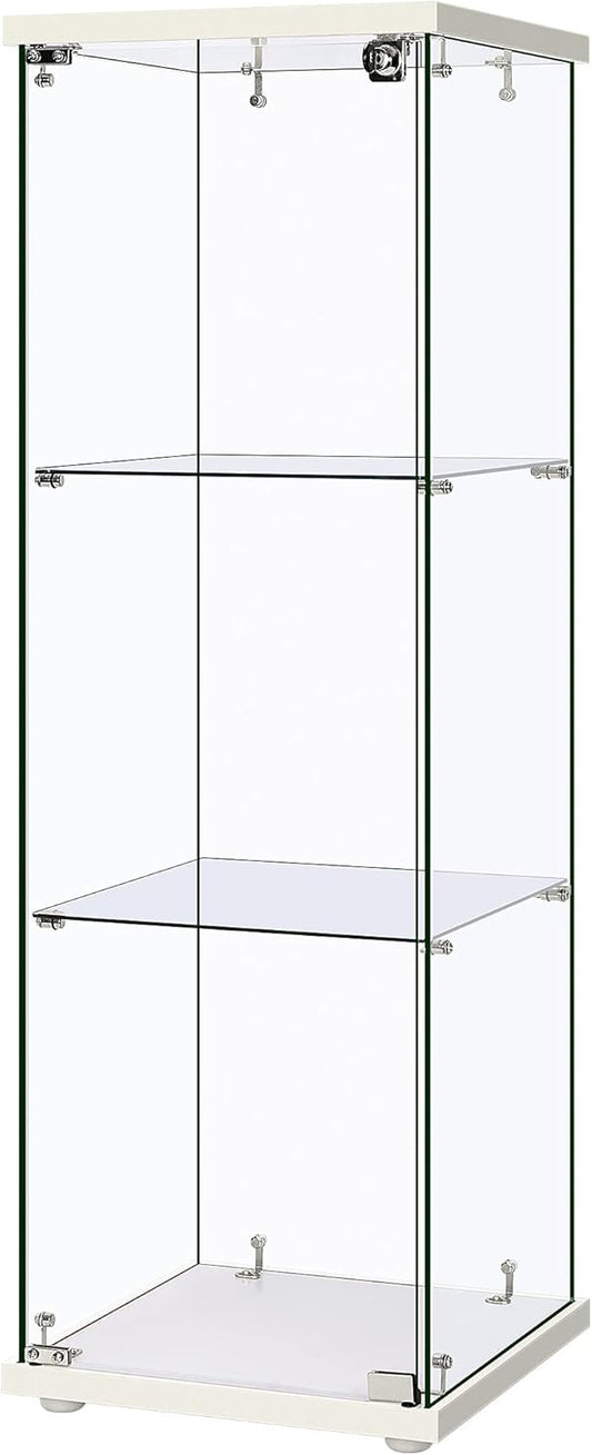 VIVOHOME 3 Layers 15.7''W x 15.7''D x 47.2''H Glass Display Cabinet Countertop Showcase with Lock, 5mm Tempered Glass 25mm MDF Base
