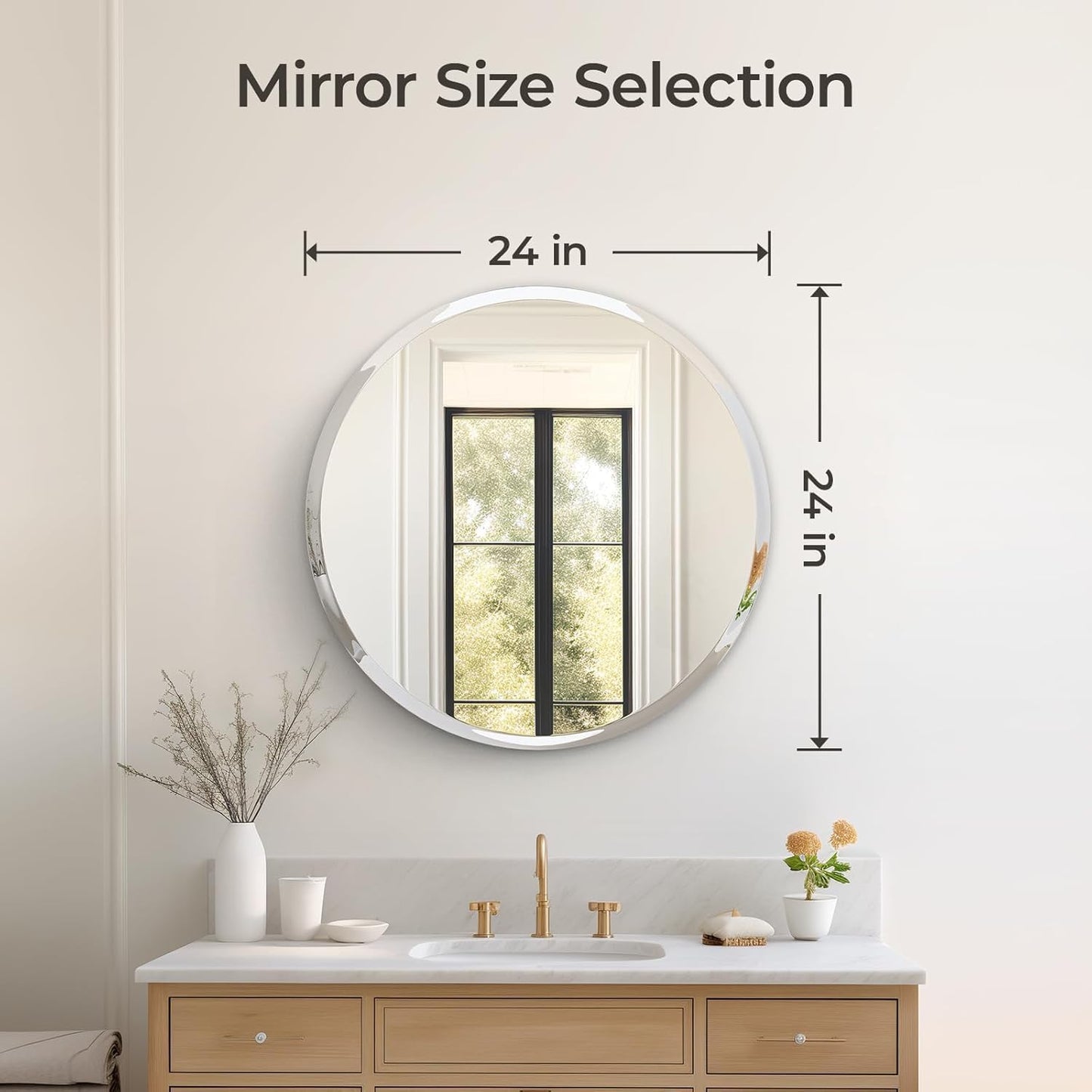 KOHROS Frameless Round Bathroom Mirror for Over Sink 24" x 24" Circle Mirror Beveled Edge Wall Mirror for Bathroom Vanity Entryway Bedroom