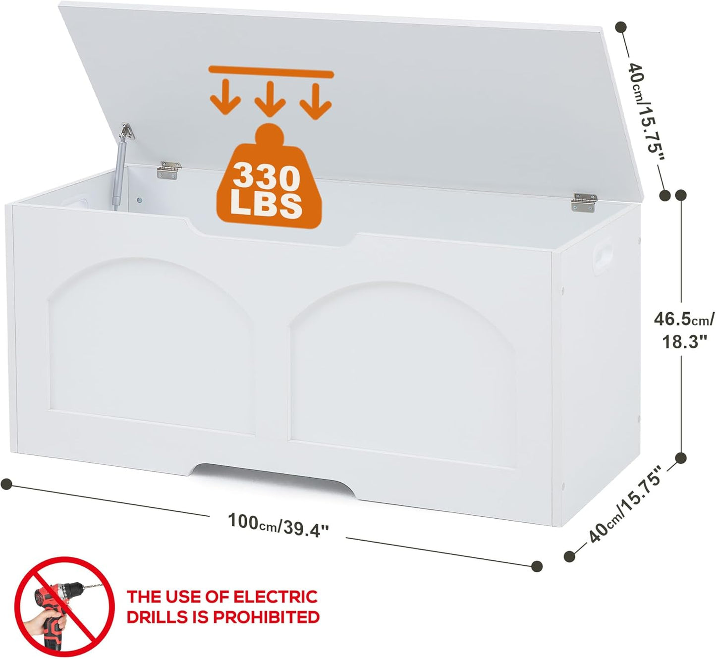39.4" Storage Chest, Wooden Storage Bench, Storage Trunk, Chest with Lift Top, Large Box Entryway Bench, Supports 330 lb U-Shaped Opening for Entryway, Hallway, Living Room, Ivory White