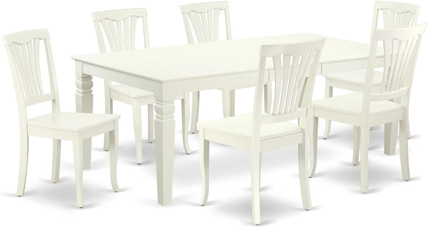 East West Furniture LGAV7-LWH-W 7 Piece Dining Room Table Set Consist of a Rectangle Kitchen Table with Butterfly Leaf and 6 Dining Chairs, 42x84 Inch, Linen White