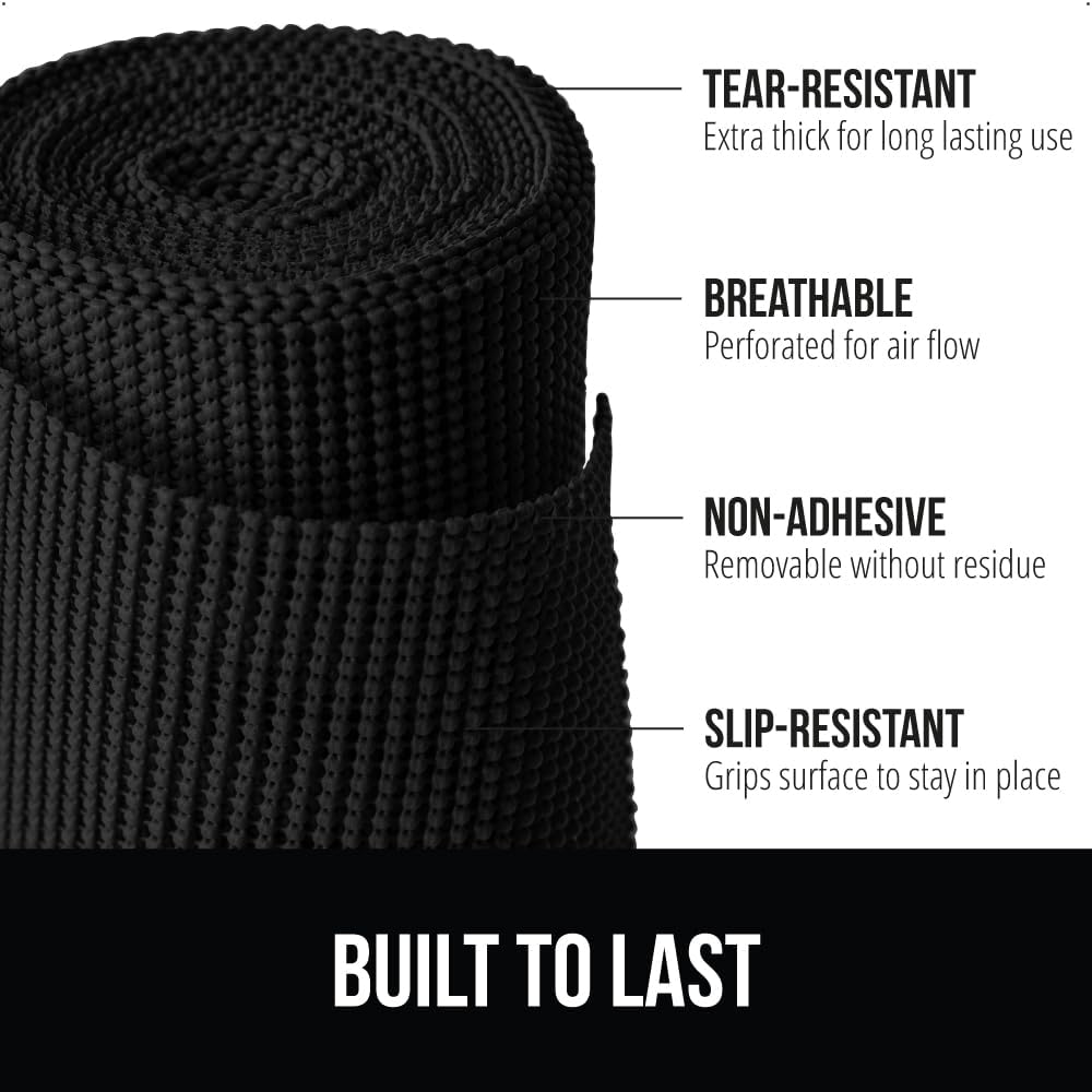 GORILLA GRIP powerGRIP Drawer Shelf and Cabinet Liner, Thick Strong Hold, Non-Adhesive Liners Protect Kitchen Cabinets and Cupboard, Bathroom Drawers, Easy Install, Breathable Mat, 24" x20', Black