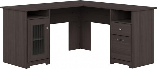 Bush Furniture Cabot L Shaped Computer Desk in Heather Gray | Corner Table with Drawers for Home Office