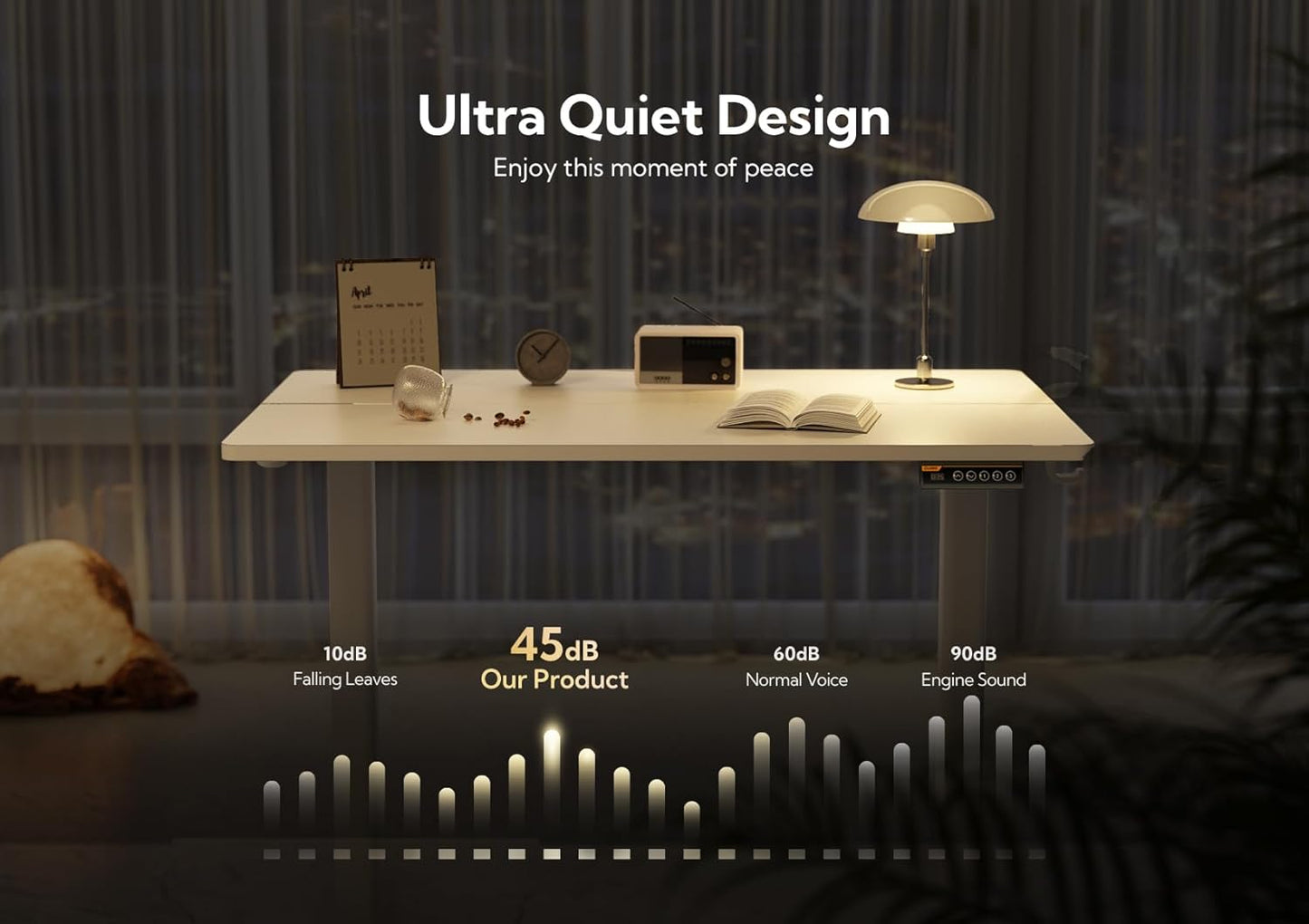 Claiks Electric Height Adjustable Stand Up Desk, 35x20 Inches Sit Stand Desk for Home Office, White Top/White Frame