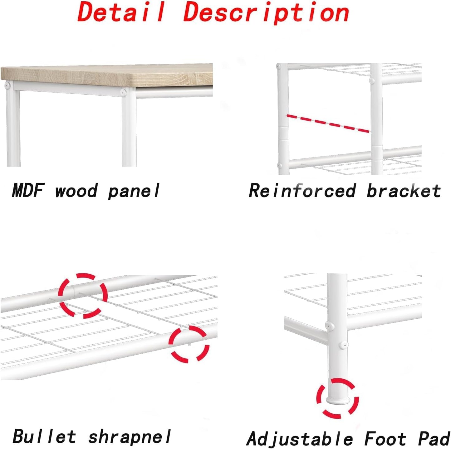 Shoe Rack Organizer 6 Tier for Closet Entryway Free Standing Metal Storage Shoe Shelf with MDF Top Board，White+Oak