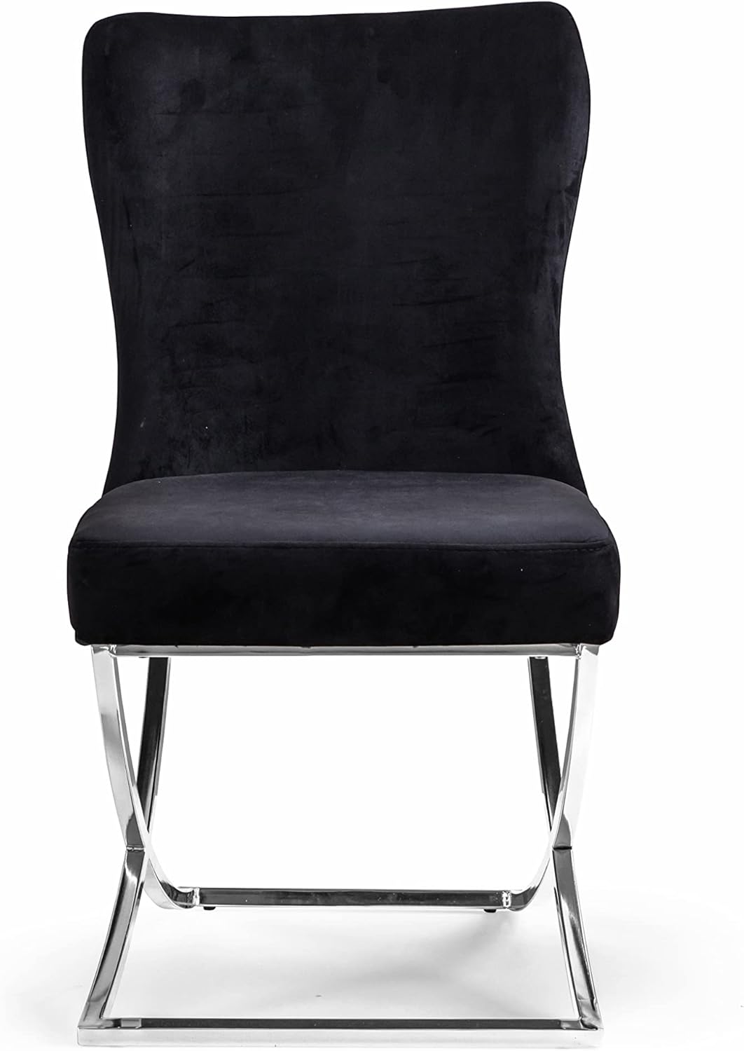 Ottomanson Royal Dining Chairs Set of 4 – Upholstered Tufted Microfiber, Assembled, Silver Metal Legs, Beech Wood Frame, 350 lb Capacity, Black