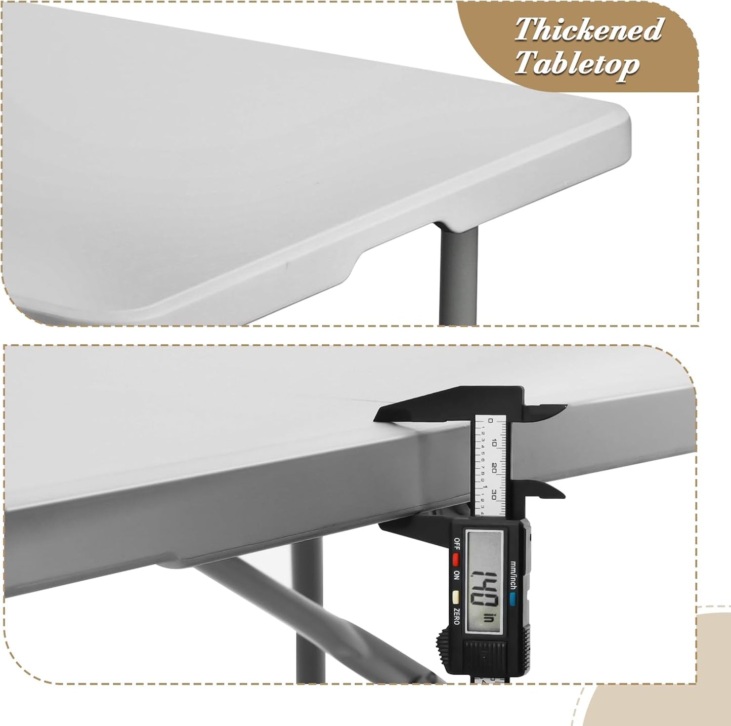 Athena Collection 6 ft Square Folding Dining Table, Large Plastic Foldable Table Portable with Carry Handle, Heavy Duty Fold-in-Half Utility for Indoor Outdoor Party Camping Picnic, Grey