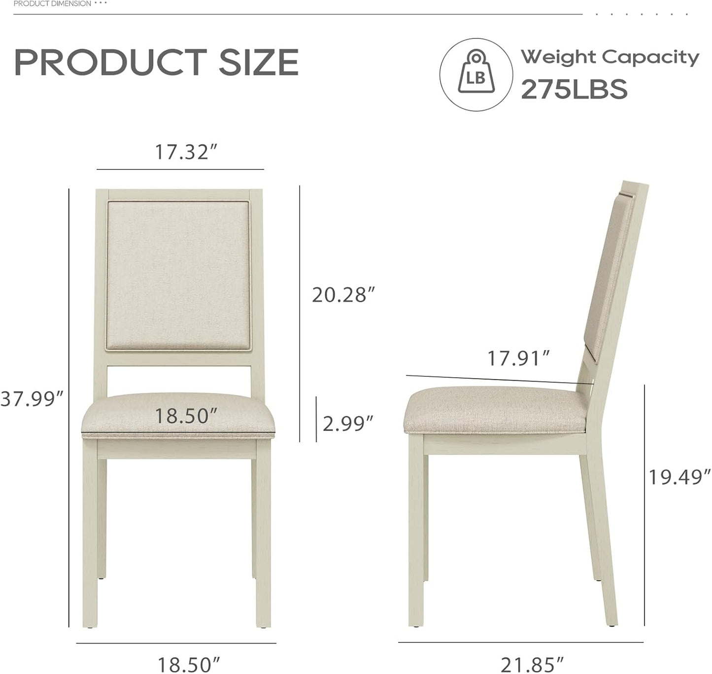 COLAMY Upholstered Dining Chairs Set of 4, Mid Century Modern Dining Room Chairs, 19 Inch Kitchen Chairs with Back for Dining Room Restaurant, Ivory