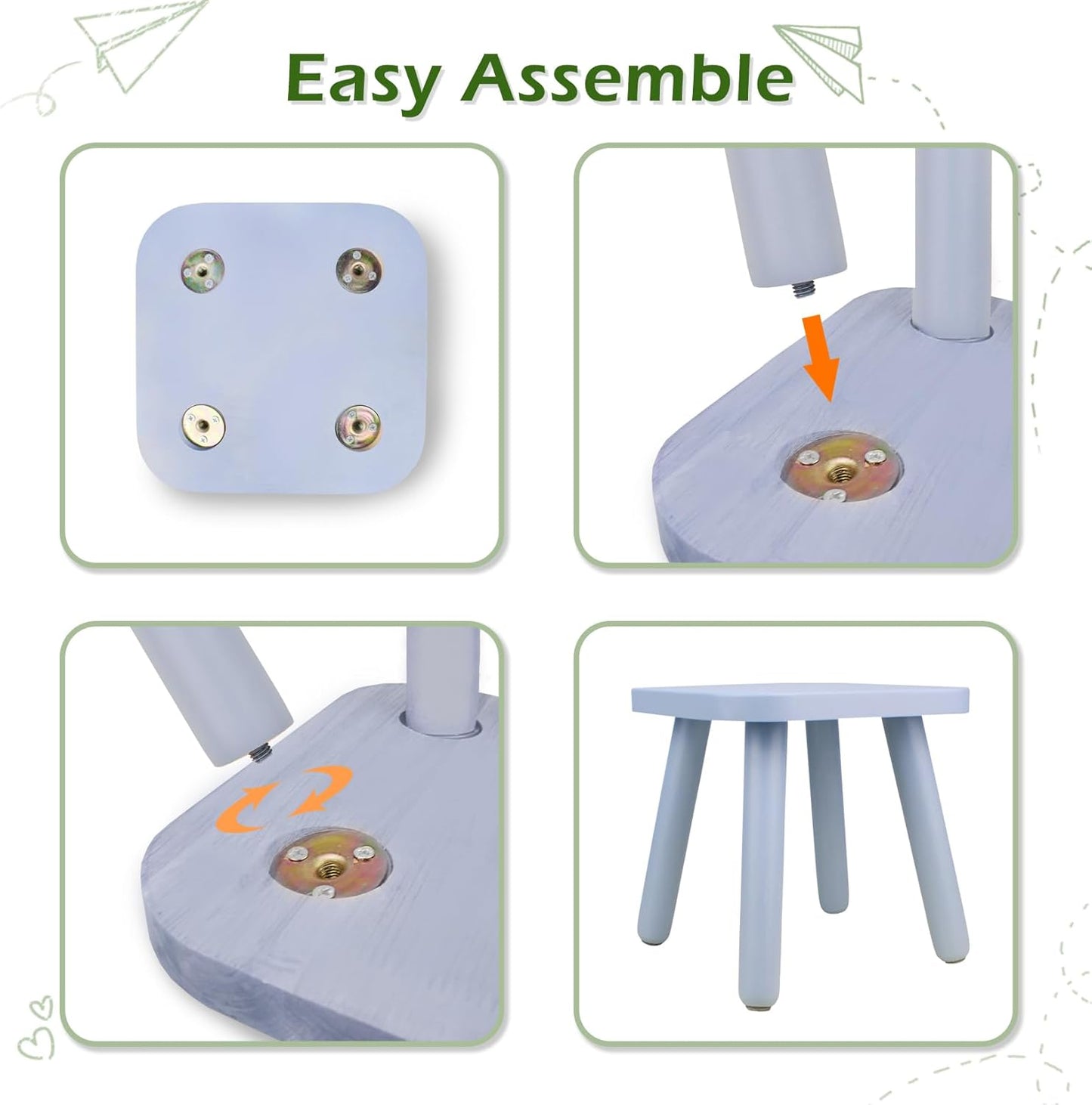 BEE&OAK Wooden Step Stools for Adults, Solid Rubber Wood Non-Slip Step Foot Stool, Heavy Duty 300 lbs One Step Stool for Bedroom, Bathroom, Kitchen (Blue, 9.25" (D) x 9.25"(W) x 8.86"(H))