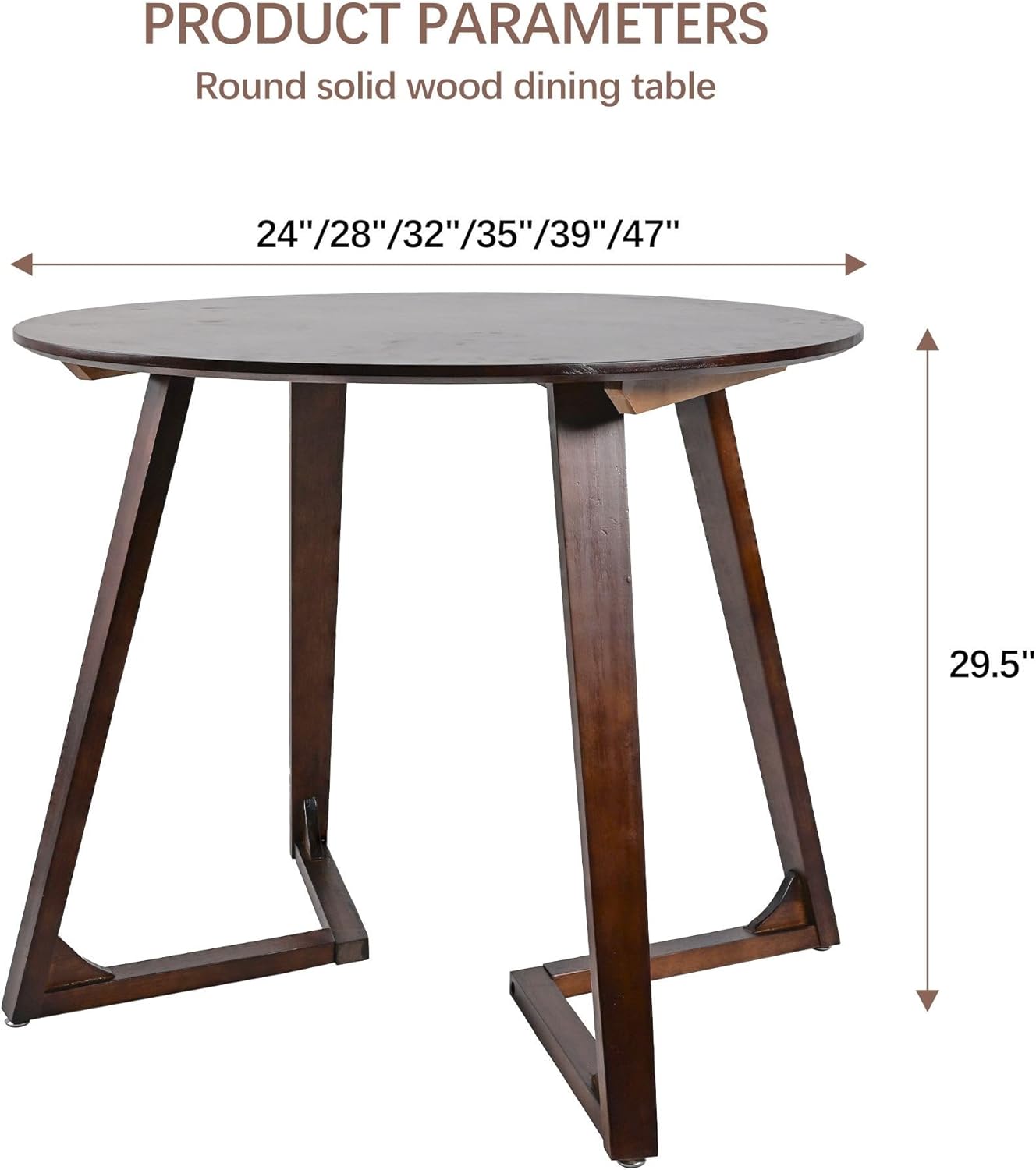 Round Rubber Solid Wood Dining Table - Mid Century Modern Style with V-Shaped Wooden Frame Base, Multi-Functional as Meeting/Coffee/Leisure Table,Space Saving Design,35”