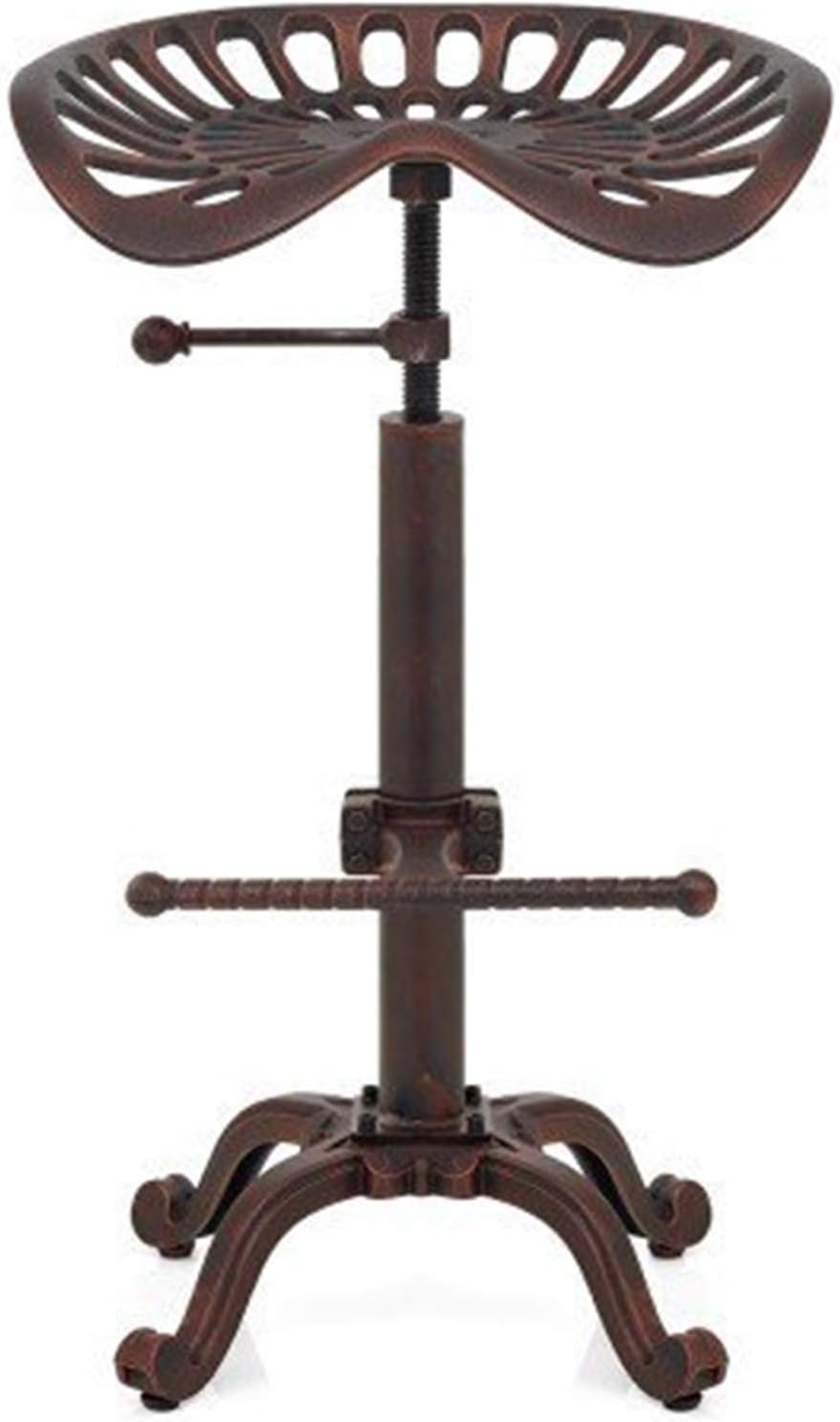 LOKKHAN Rustic Industrial Bar Stool - Cast Iron Tractor Stool Adjustable Height Swivel Breakfast Bar Stool (Copper)