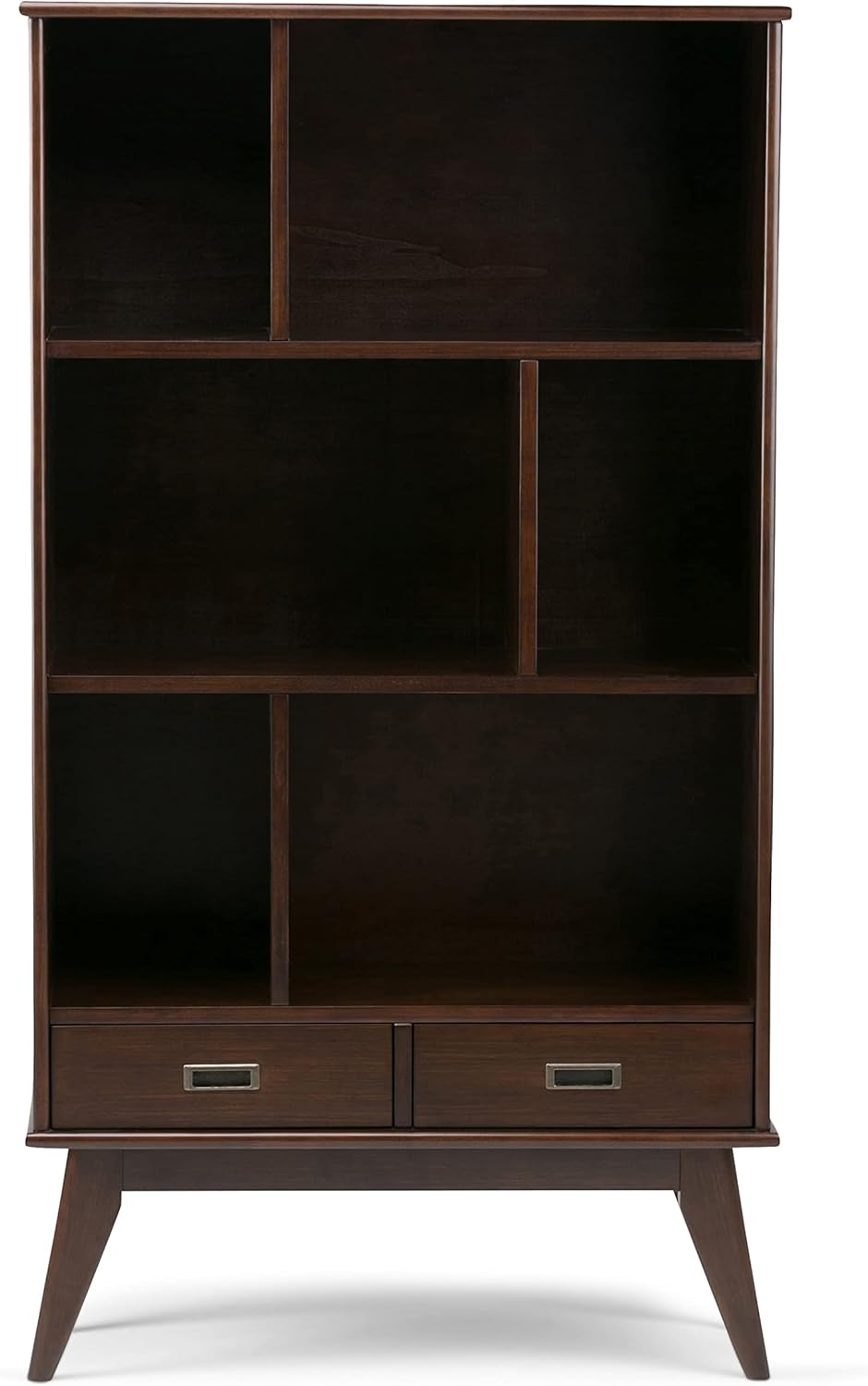 SIMPLIHOME Draper 35 inch Mid-Century Modern Bookcase and Storage Unit (Set of 2) in Medium Auburn Brown for The Living Room, Study Room and Office