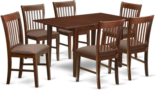 East West Furniture PSNO7-MAH-C 7 Piece Dining Room Furniture Set Consist of a Rectangle Wooden Table with Butterfly Leaf and 6 Linen Fabric Upholstered Chairs, 32x60 Inch, Mahogany