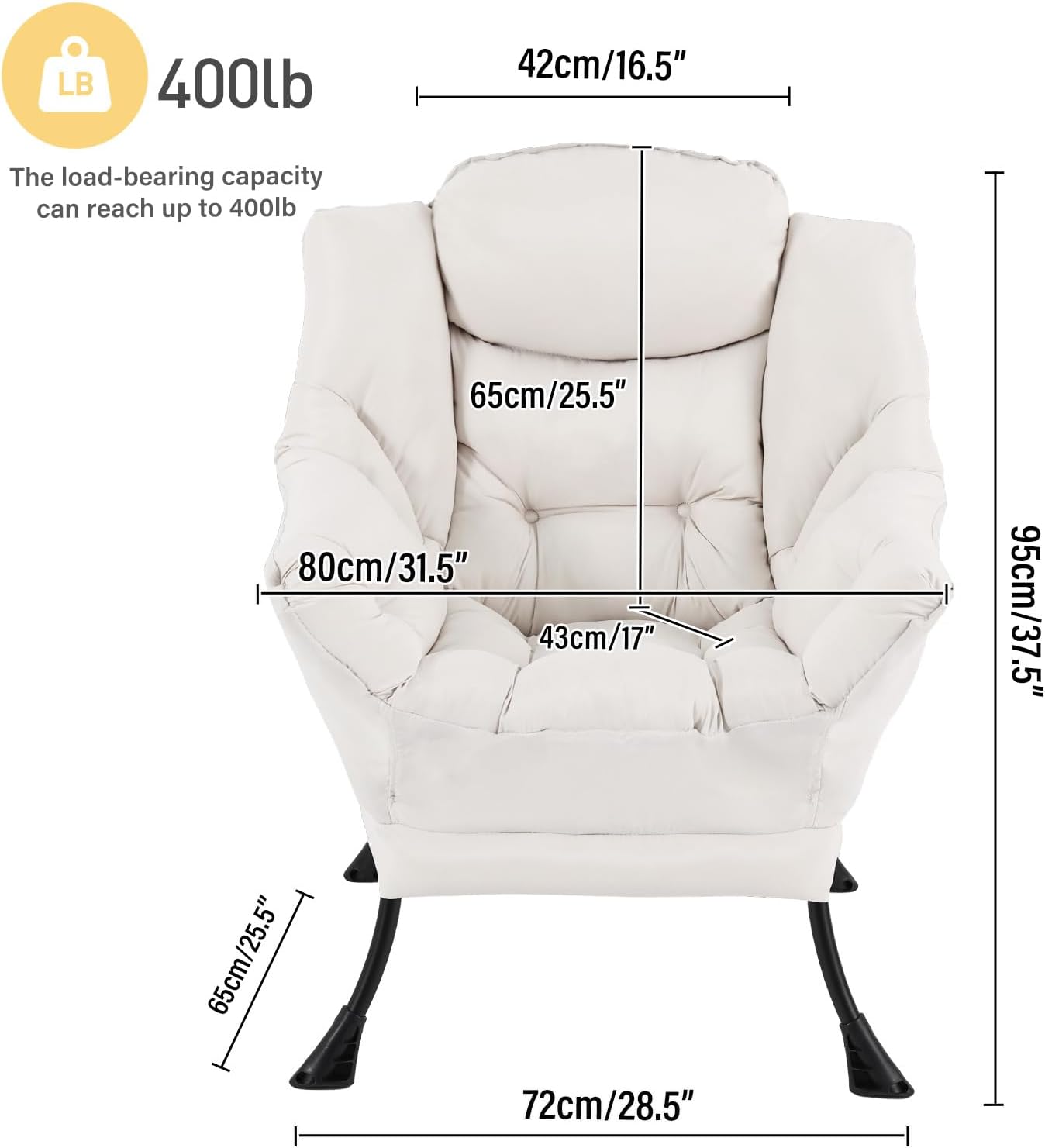 Lazy Chair, Reading Armchair, Large Modern Lounge Accent Chair, Leisure Sofa Chair for Living Room, Bedroom, Dorm Room (Beige)