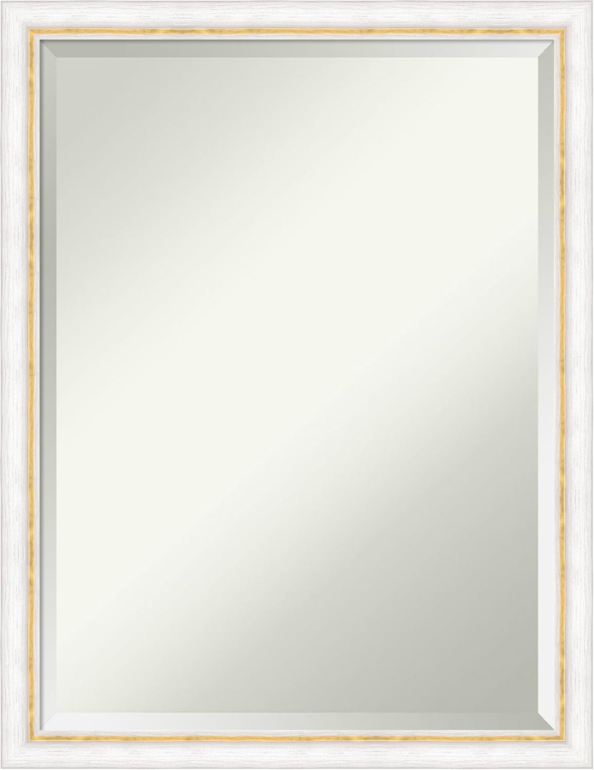 Amanti Art White Bathroom Mirror for Over Sink, 26x20 Morgan White Gold Rectangle Vanity Mirror, Medium Modern Contemporary Wood Frame, Hangs Horizonally and Vertically, Bathroom Wall Decor, Beveled