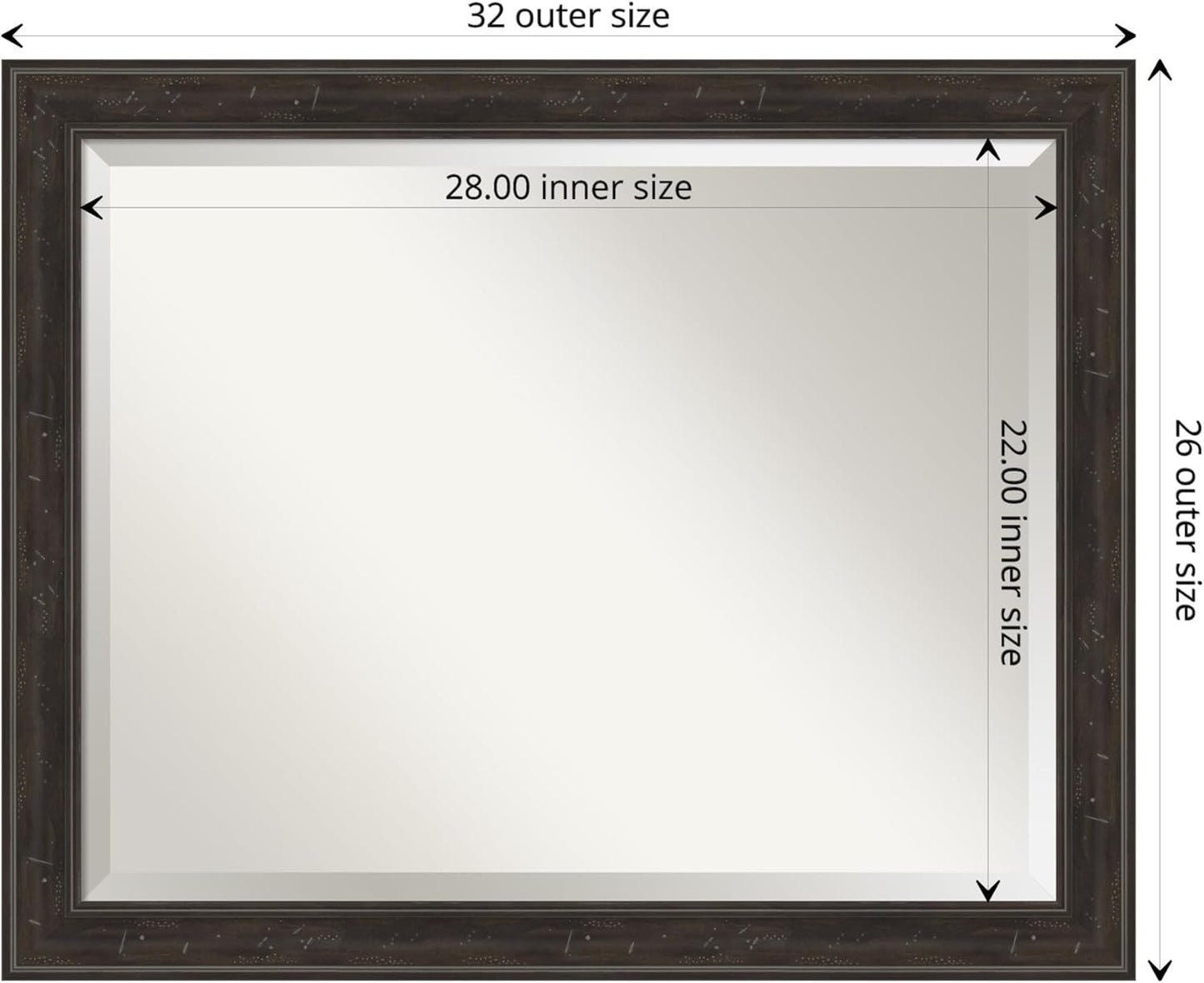 Amanti Art Brown Bathroom Mirror for Over Sink, 26x32 Shipwreck Greywash Narrow Rectangle Vanity Mirror, Large Traditional Frame, Hangs Horizonally and Vertically, Bathroom Wall Decor, Beveled Edge