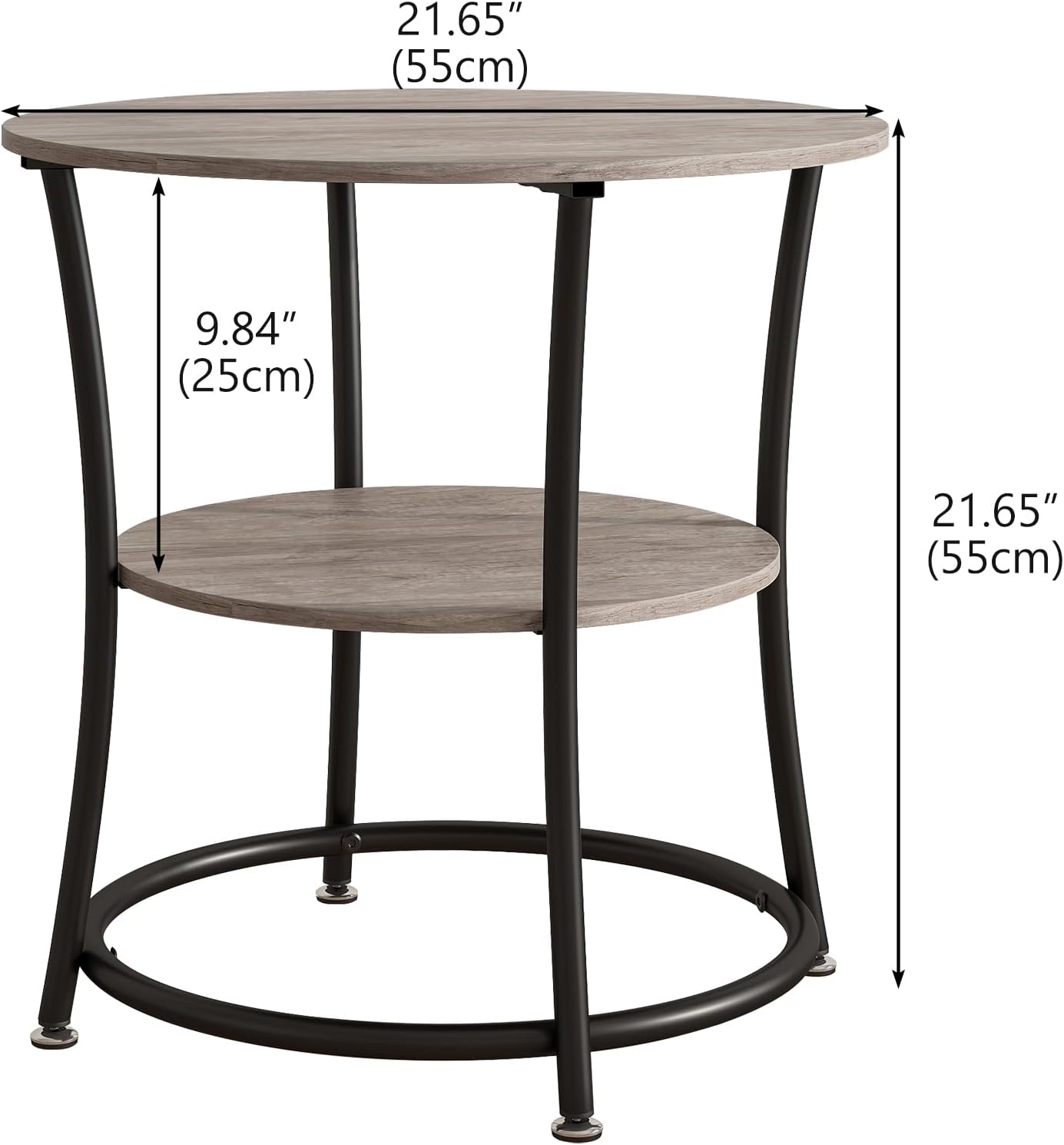 BOFENG Round Coffee Table Side Table,Round End Table with 2 Storage Shelves for Living Room, Bedroom,Small Space,Coffee Table Nightstand with Sturdy Metal Frame,Easy Assembly,Black+Grey
