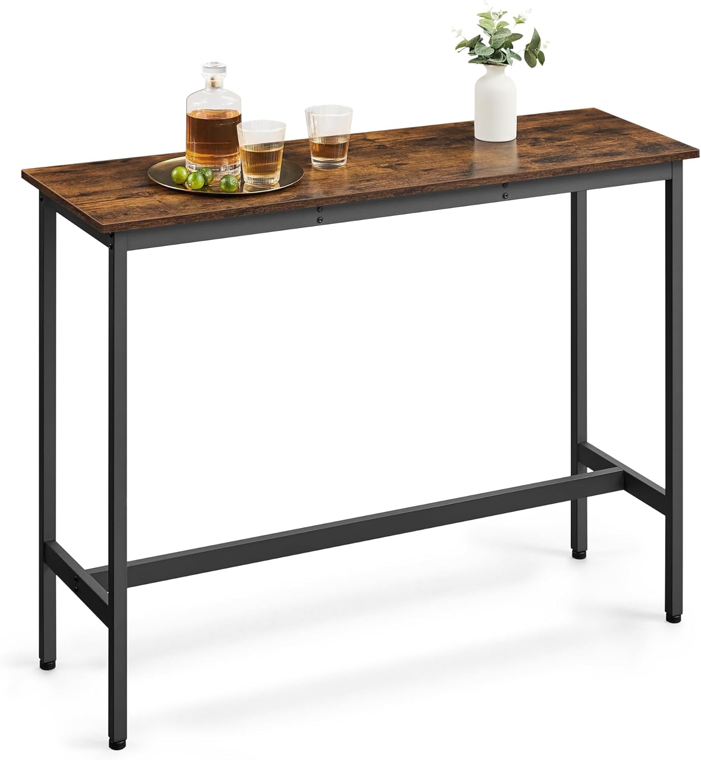 VASAGLE Bar Table, Narrow Long Kitchen Dining Table, Sturdy Metal Frame, Industrial, 15.7 x 47.2 x 35.4 Inches, Rustic Brown and Ink Black ULBT120B01