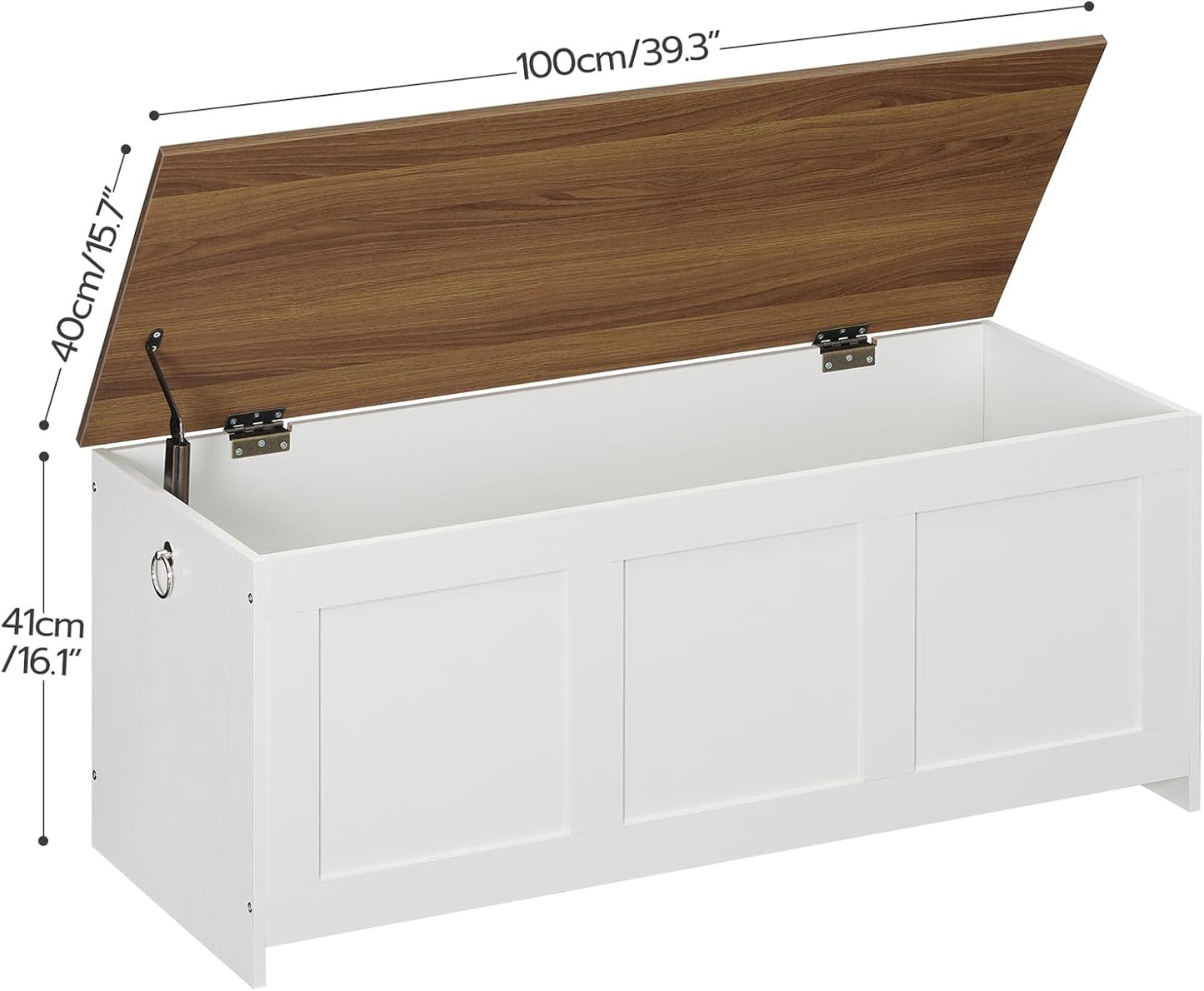 HOOBRO Storage Bench, 39.3" Retro Wooden Storage Chest, Wooden Storage Trunk, Toy Chest with Lift Top, Multifunctional Entryway Organizer, for Entryway, Living Room, White and Walnut WH141CW01