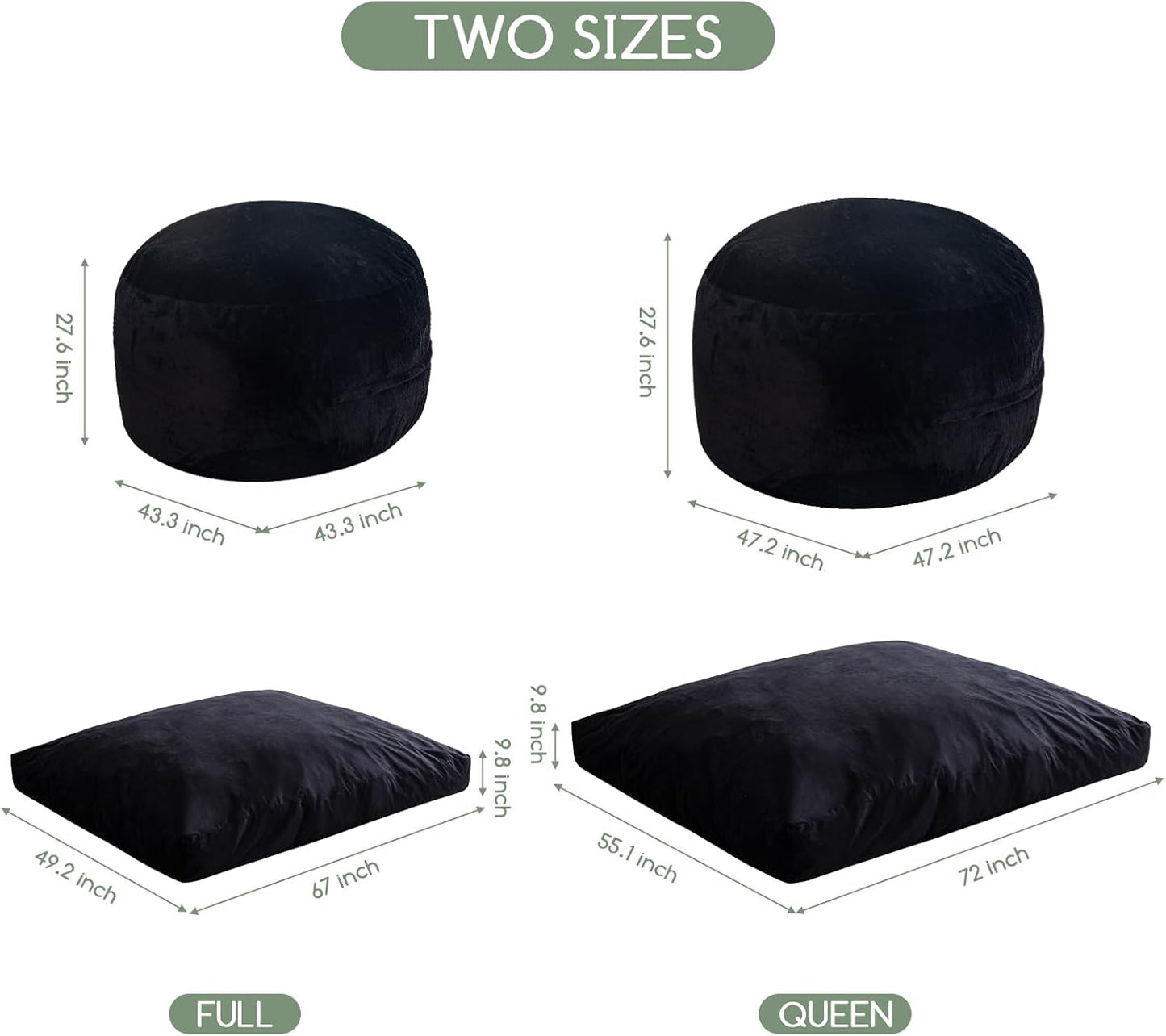 HIGOGOGO Giant Bean Bag Chair Bed for Adults,Convertible Beanbag Folds from Lazy Chair to Floor Mattress Bed,Large Floor Sofa Couch with High-Density Foam Filling, Machine Washable