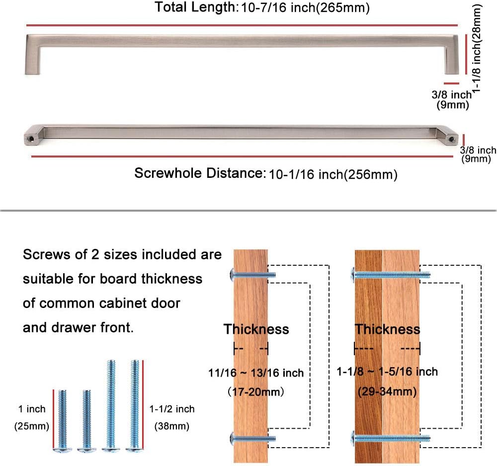 KOOFIZO Solid Square Bar Cabinet Handle - Oil Rubbed Bronze Furniture Pull, 10 Inch/256mm Screwhole Distance, 10-Pack for Kitchen Cupboard Door, Bedroom Dresser Drawer, Bathroom Hardware