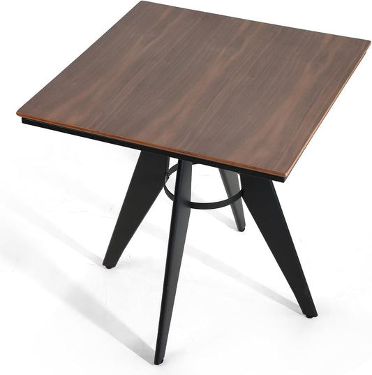 Square Cafe Table - 27.6" Oak Wood Top, Metal Frame, 28.15" High, Modern Industrial Dining Table for Kitchen, Home Office, Bistro, Compact for Space Saving