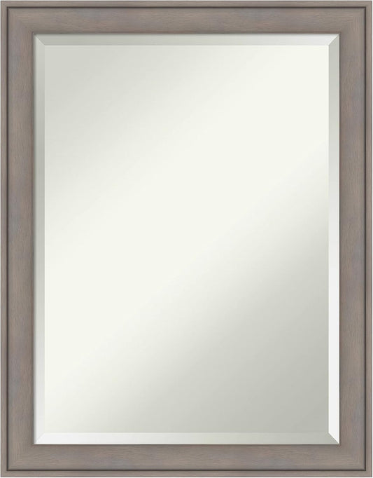 Amanti Art Grey Wall Mirror 28x22 Greywash Rectangle Bathroom Mirror for Wall Decor Living Room, Medium Country Rustic Wood Frame, Hangs Horizonally and Vertically, Bathroom Decor, Beveled Edge