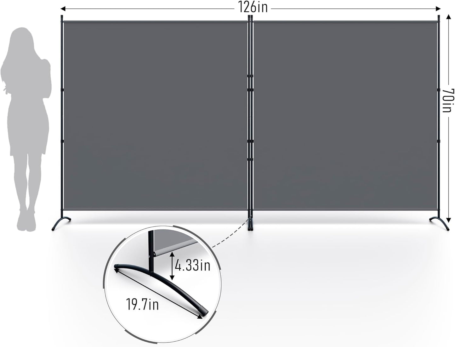 Room Divider 126''W x 71''H Large 2 Panel Privacy Screen for Room Partitions, Portable Room Divider Screen for Room Separtion, Freestanding Fabric Wall Divider for Office, School, Room Separator, Grey