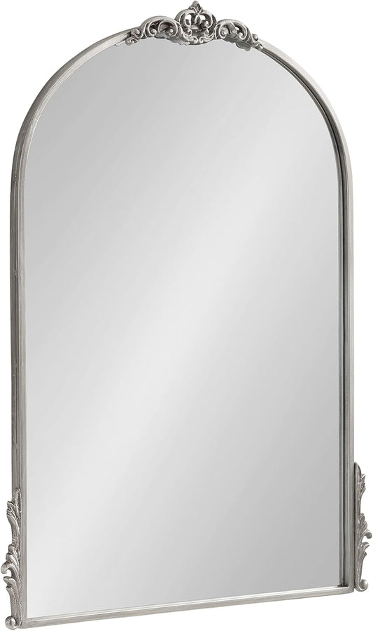 Kate and Laurel Myrcelle Traditional Arched Mirror; 25 x 33; Silver; Decorative Large Arch Mirror with Ornate Garland Detailing Along The Crown and Edges of The Frame
