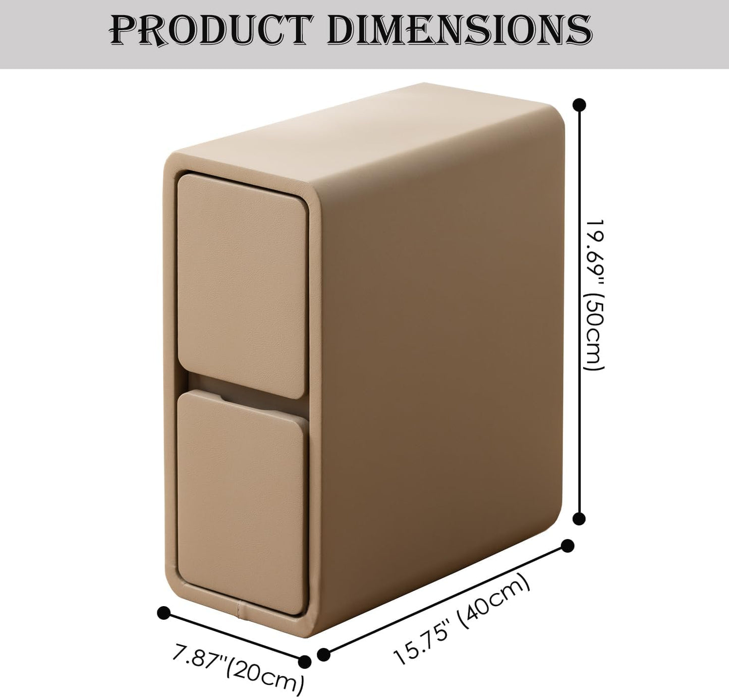 Narrow Nightstand, Solid Wood Night Stand for Small Spaces, Couch, Khaki Color 7.87in Wide