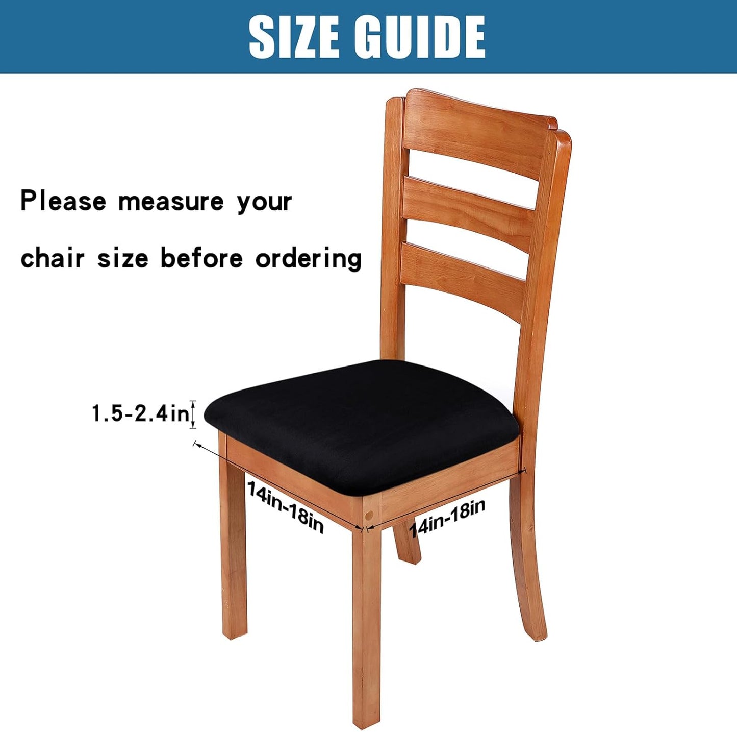 Smiry Velvet Seat Covers for Dining Room Chair Set of 6, Stretch Fit Removable Washable Chair Seat Cushion Protector Slipcovers with Ties, Black