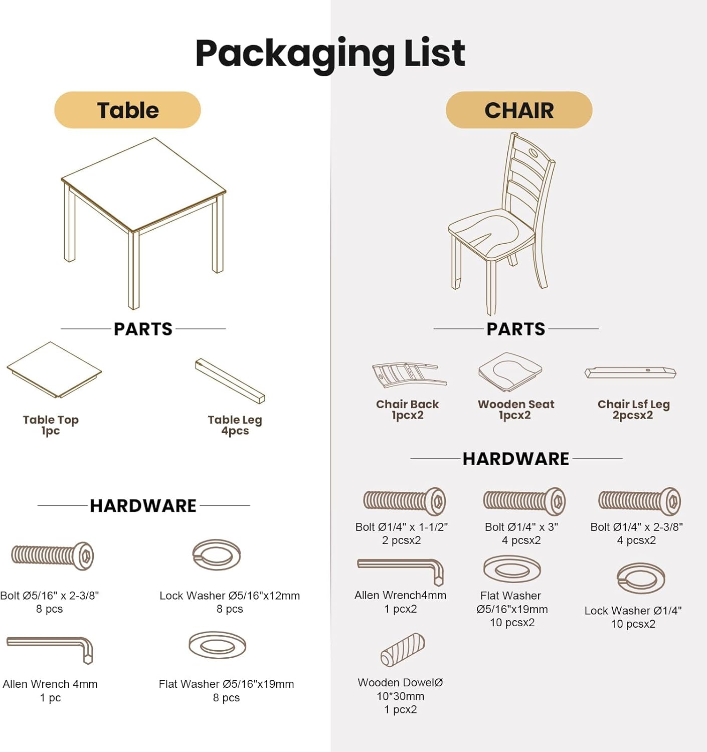 5-Piece Dining Table Set, Solid Rubber Wood Dining Room Table Set for 4, Modern Table and Chair Set for Kitchen Dining Room Restaurant Bar,Espresso