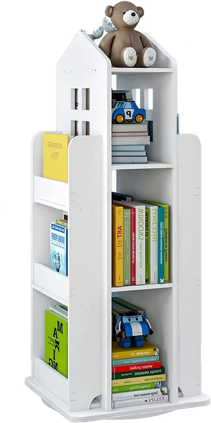 Rotating Bookshelf, 3-Tier Rotating Children's Bookshelf, 360° Revolving Display Floor Standing Bookshelves, Book Shelf Organizer for Kids Room White,16.14" x 16.14" x 37.4"