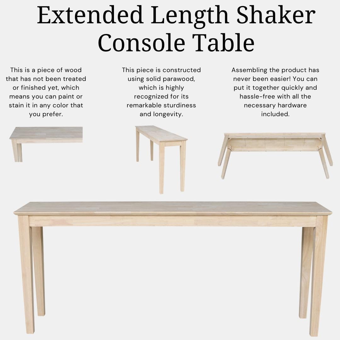 Solid Wood Extended Length Shaker Console Table - 72" Wide