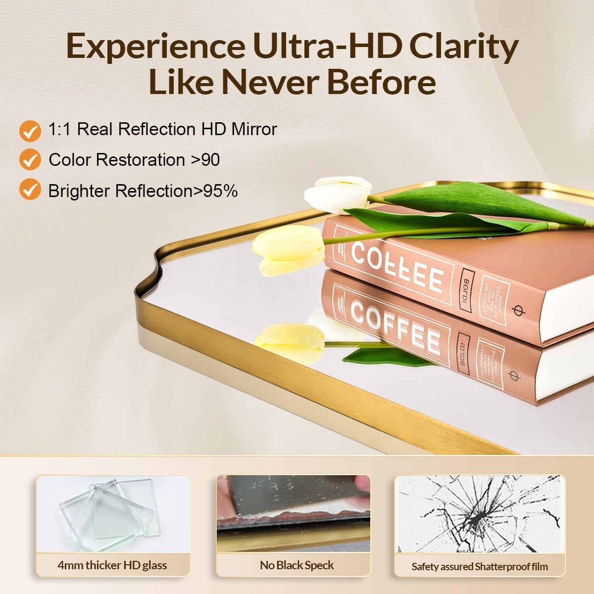 30"x40" Gold Scalloped Mirror, Large Gold Irregular Bathroom Vanity Mirror, Anti-Rust Asymmetrical Mirrors for Wall, Wall Mounted Vertical or Horizontal, Weigh 30.5Lb