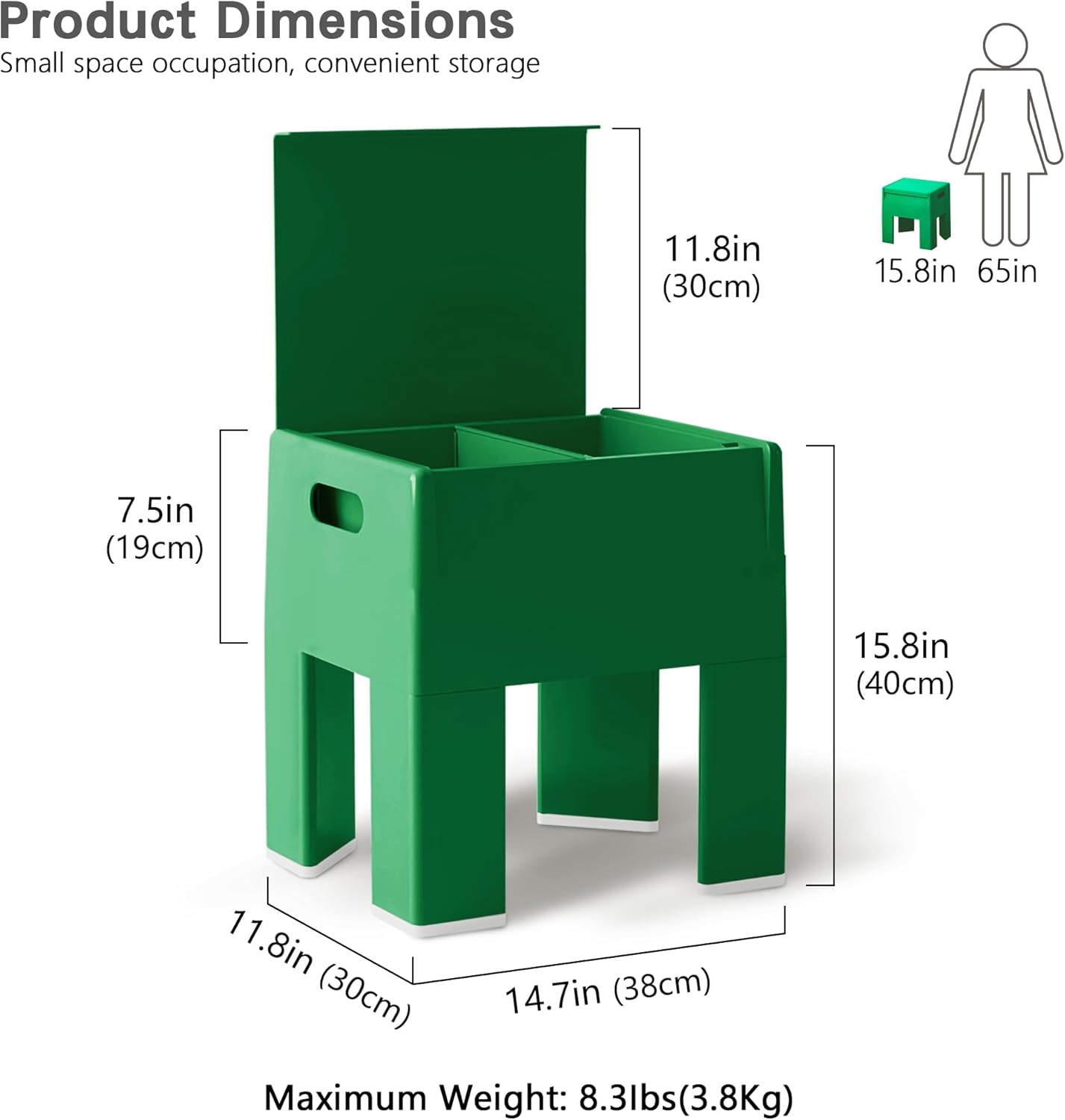 Nightstand Bedside with Storage Space, Multifunctional Colorful Plastic End Table Small Side Table for Bedroom, Dorm and Small Spaces, Easy Assembly(14.7" D x 11.8" W x 15.8" H, Green)