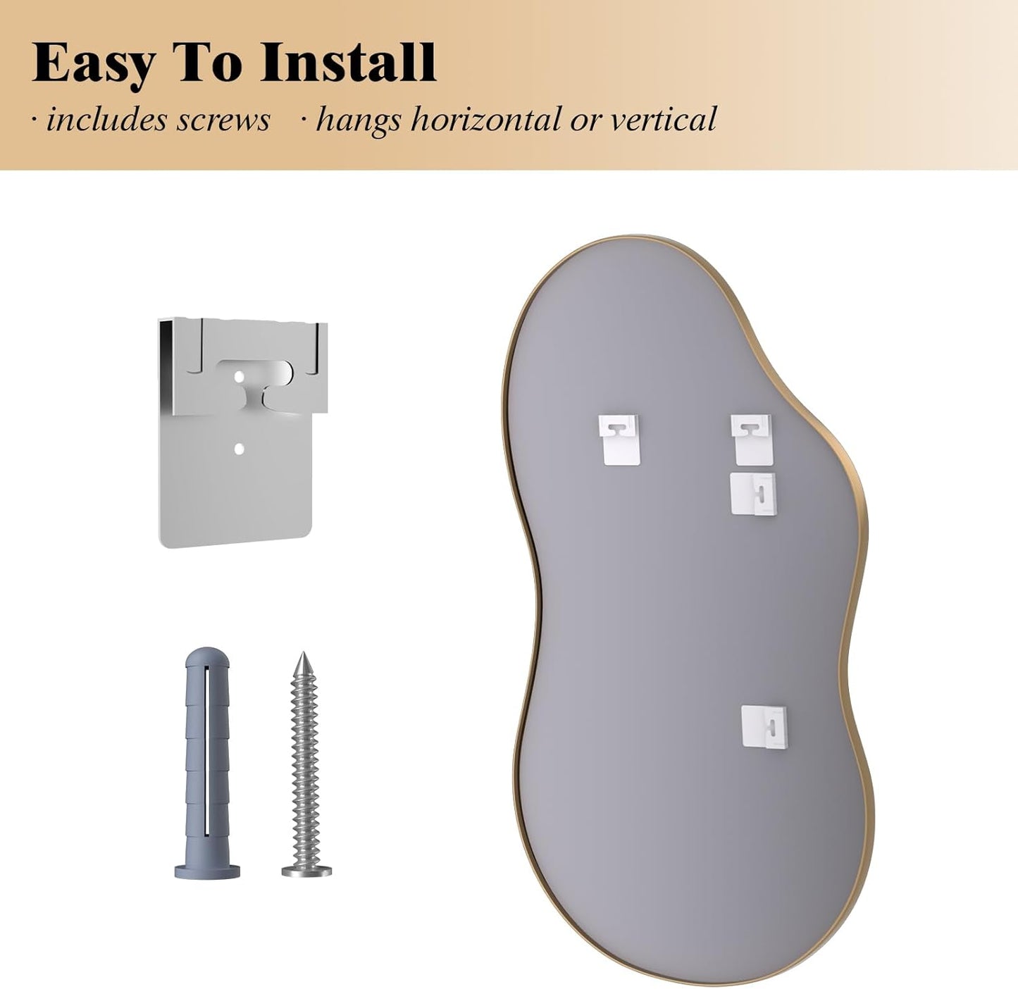 WEER Irregular Wall Mirror, 20x36 inch Gold Asymmetrical Mirror Wall Mounted Mirrors Decorative, Abstract Wavy Aluminum Alloy Frame Mirror for Bathroom, Bedroom, Living Room, Entryway