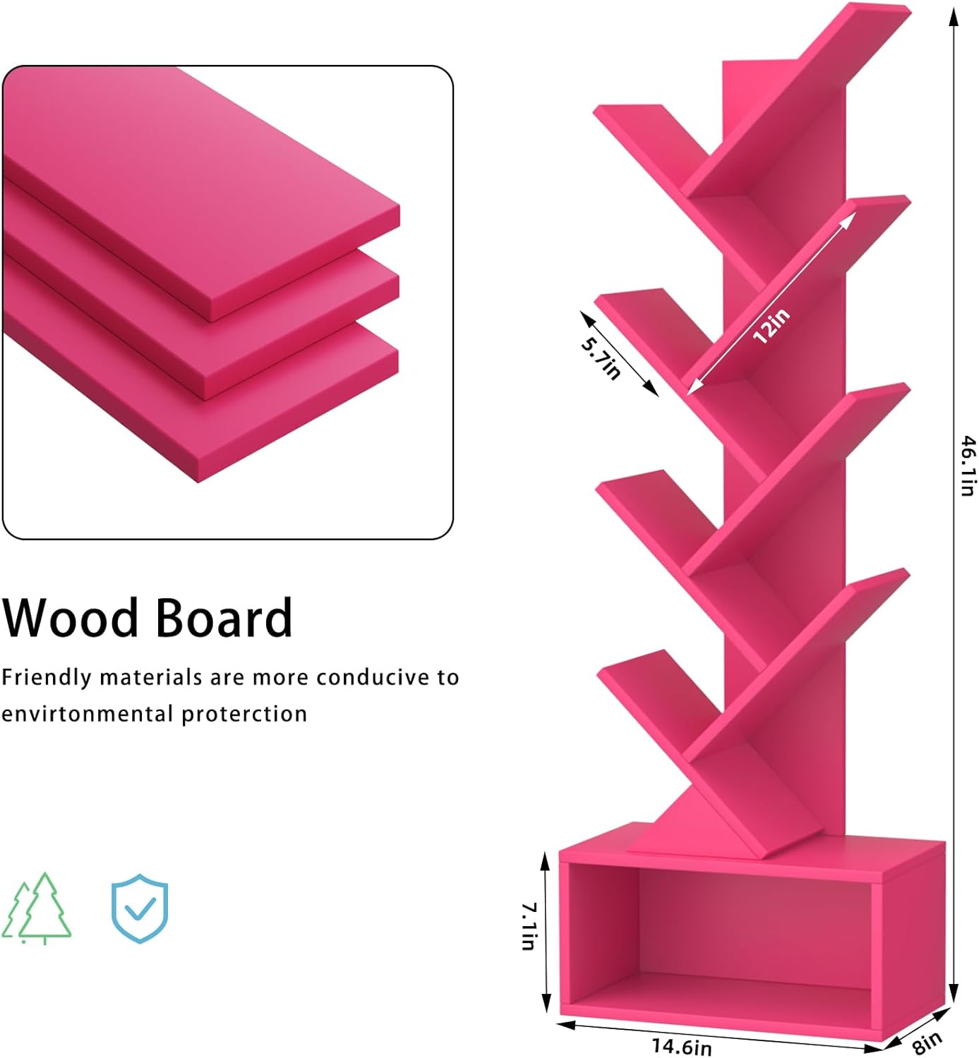 9 Tier Tree Bookshelf,Christmas Green Bookcase for Narrow Space, Storage Organizer Floor Standing Bookshelves for Books, Tall Book Case for Home Office, Living Room, Bedroom