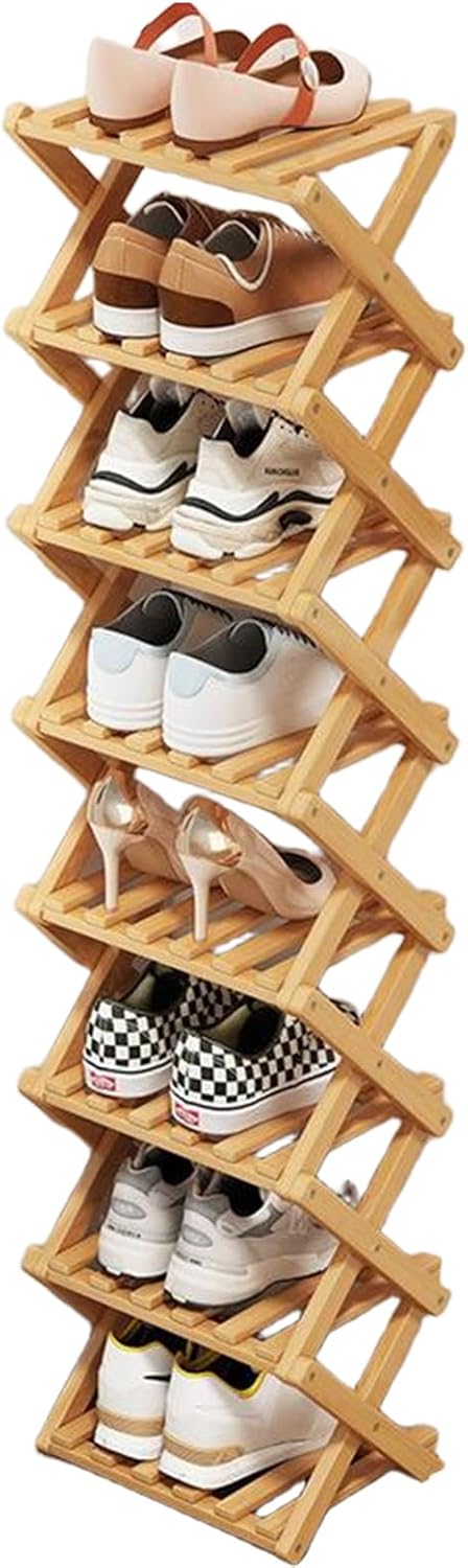 Simcat Wood Shoe Rack Foldable Shoe Organizer Shoe Storage for Small Spaces Free Standing Shelf for Entryway, Bedroom, Garage (8 Tiers,Primary Colors)
